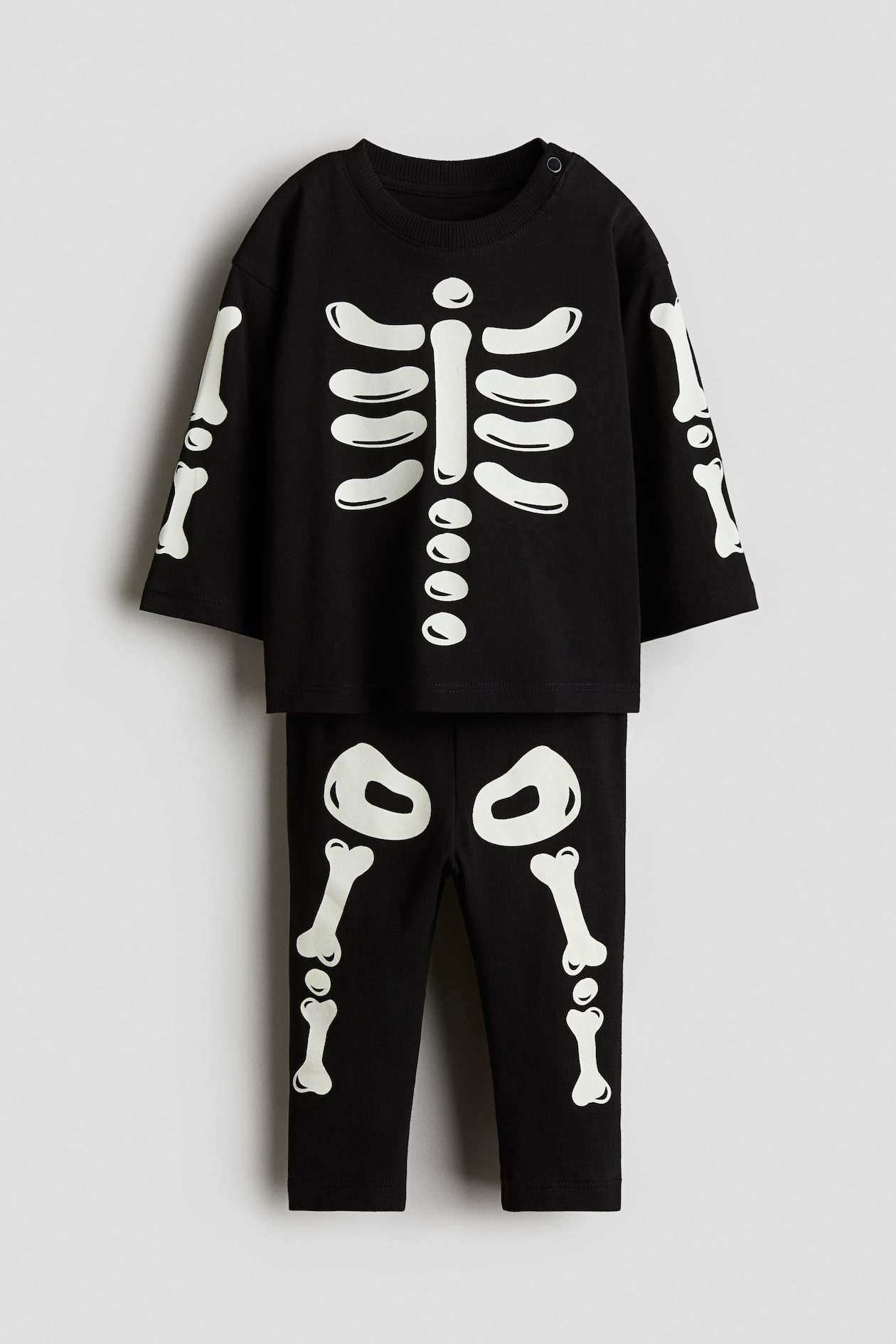 Last Minute Girls Skeleton Tights 2-piece Printed Cotton Set Black