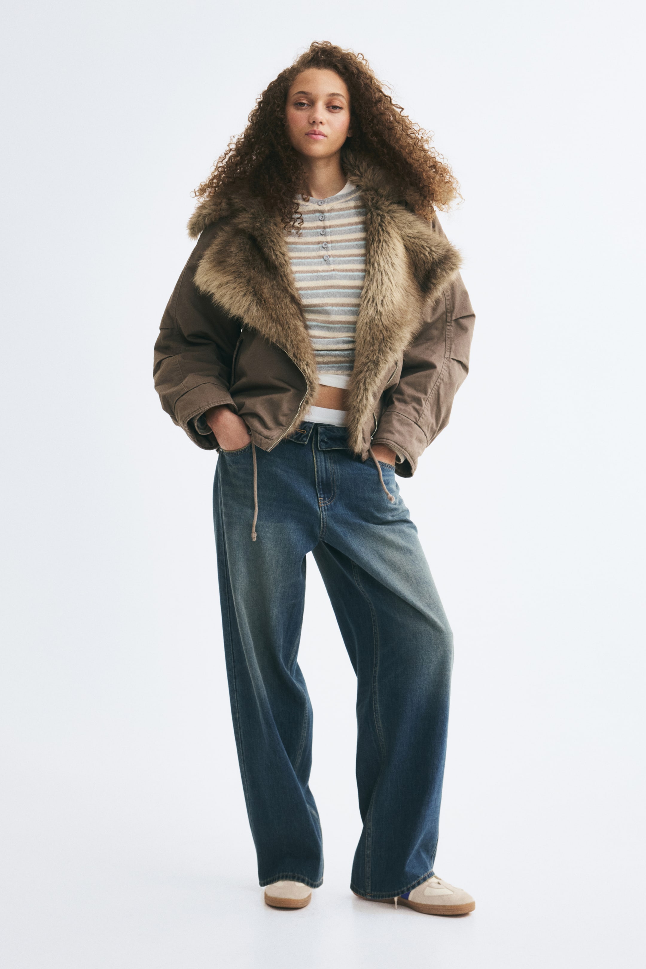 View larger image: Fluffy-collared twill jacket - Mole - Ladies | H&M 1