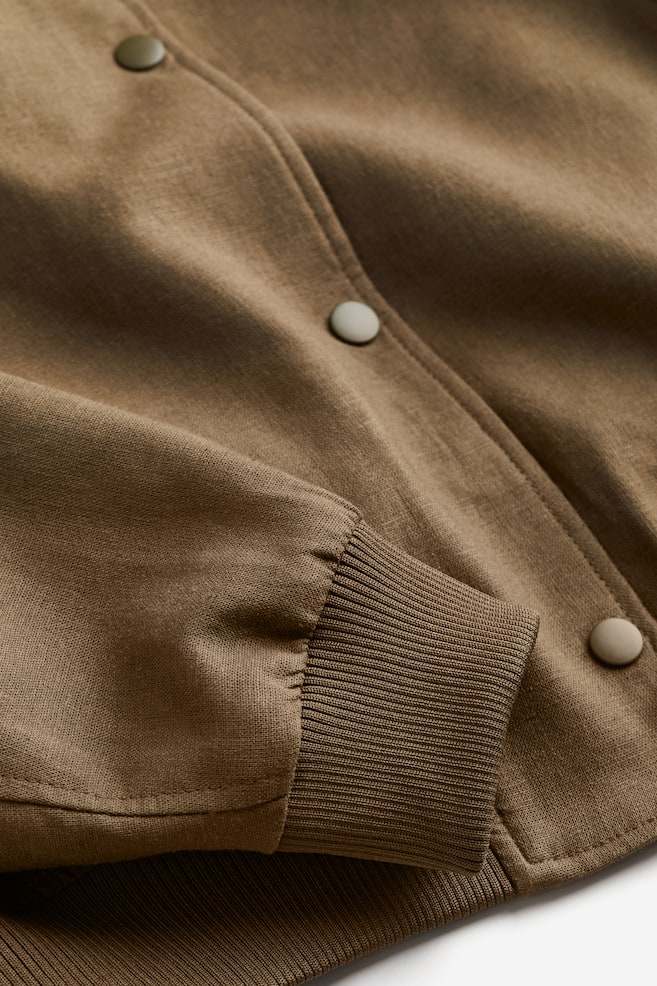 Linen-blend bomber jacket - Dark khaki green/Black/Light beige - 6