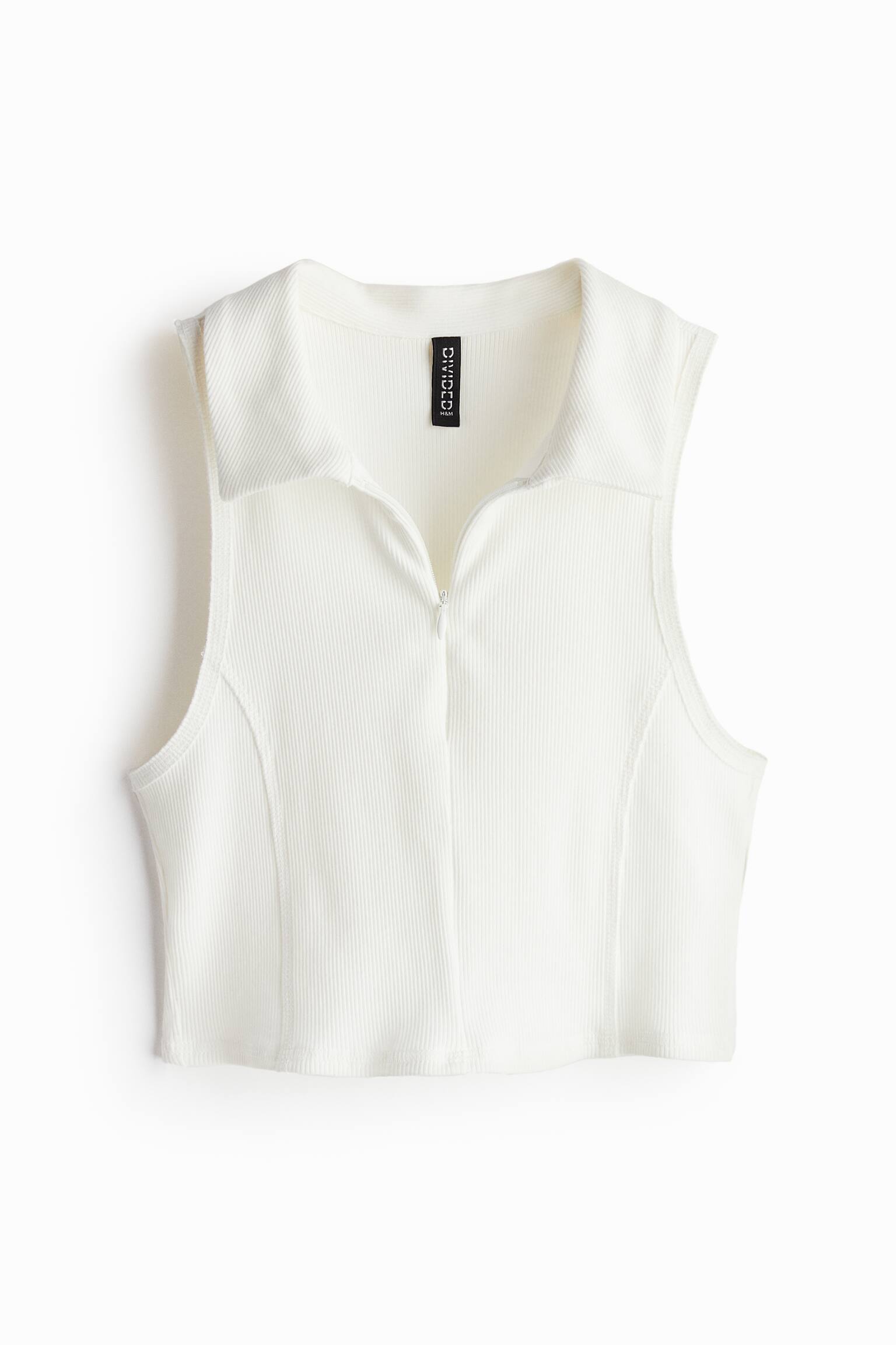 Collared Zip Front Tank - Cream/Black/Greige - 2