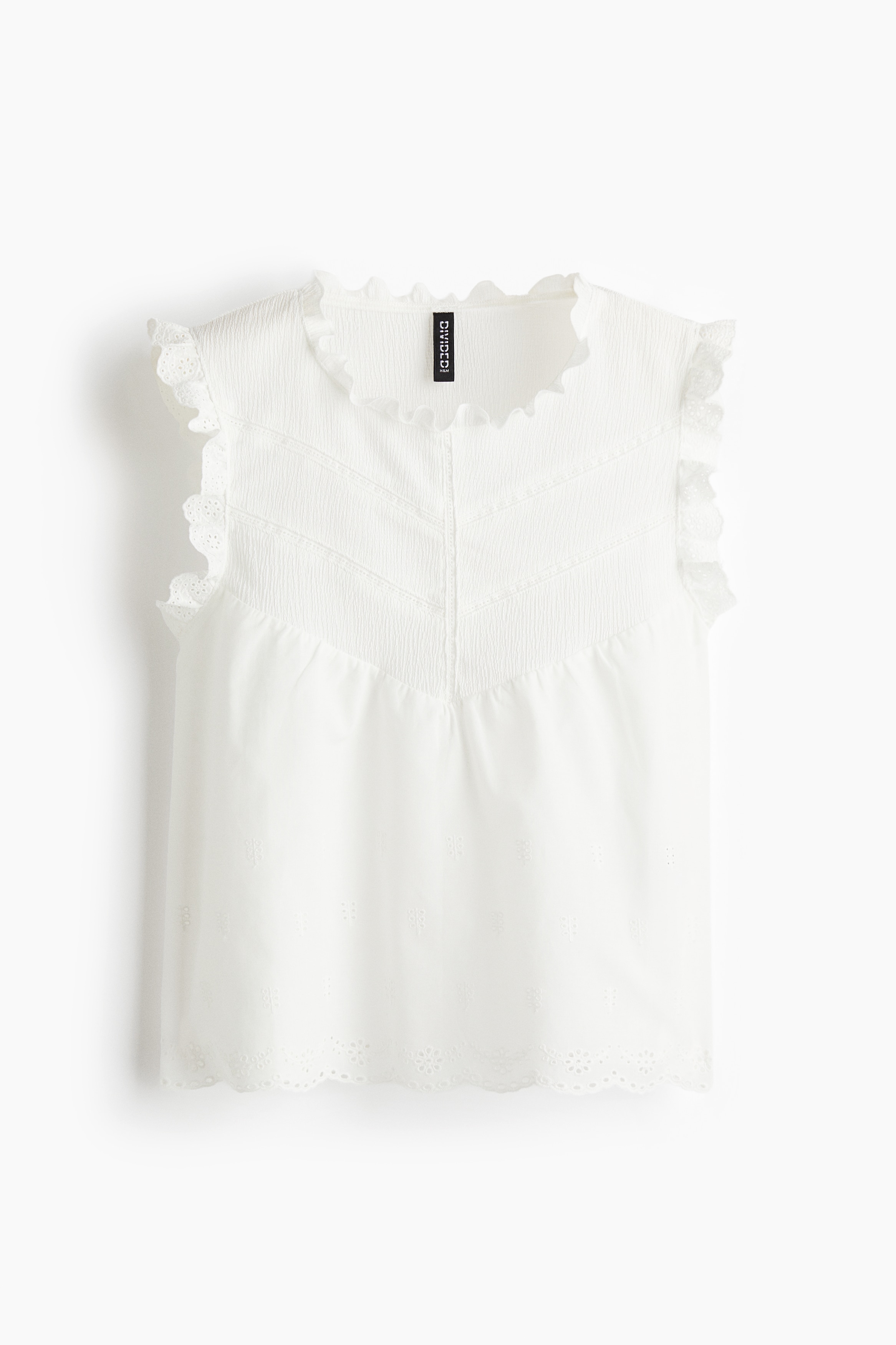 Blusa sem mangas com folhos - Branco/Preto