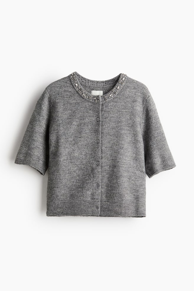 Gilet orné de strass - Gris chiné/Gris foncé chiné - 1