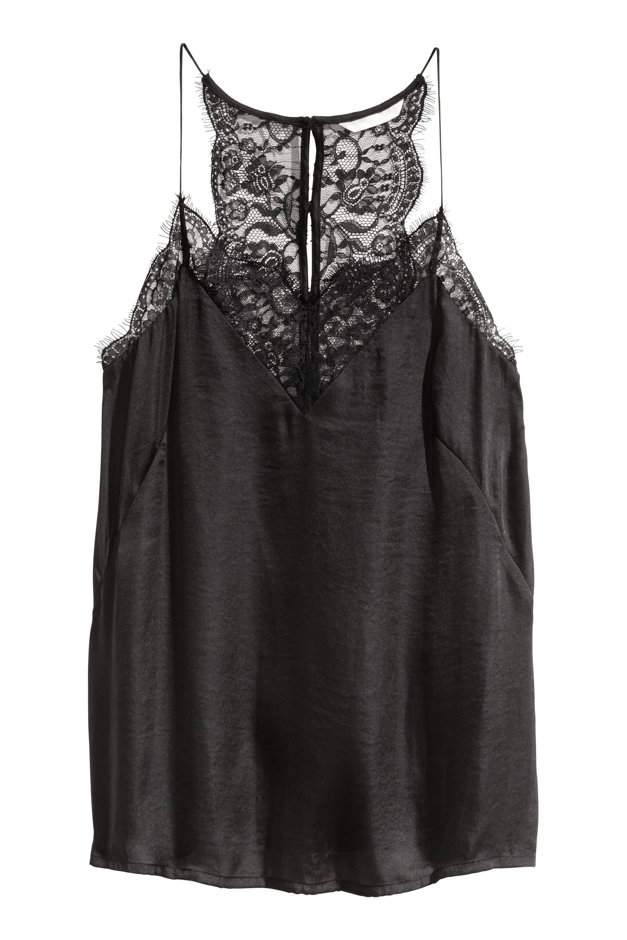 View larger image: V-neck satin strappy top - Black - Ladies | H&M GB 1