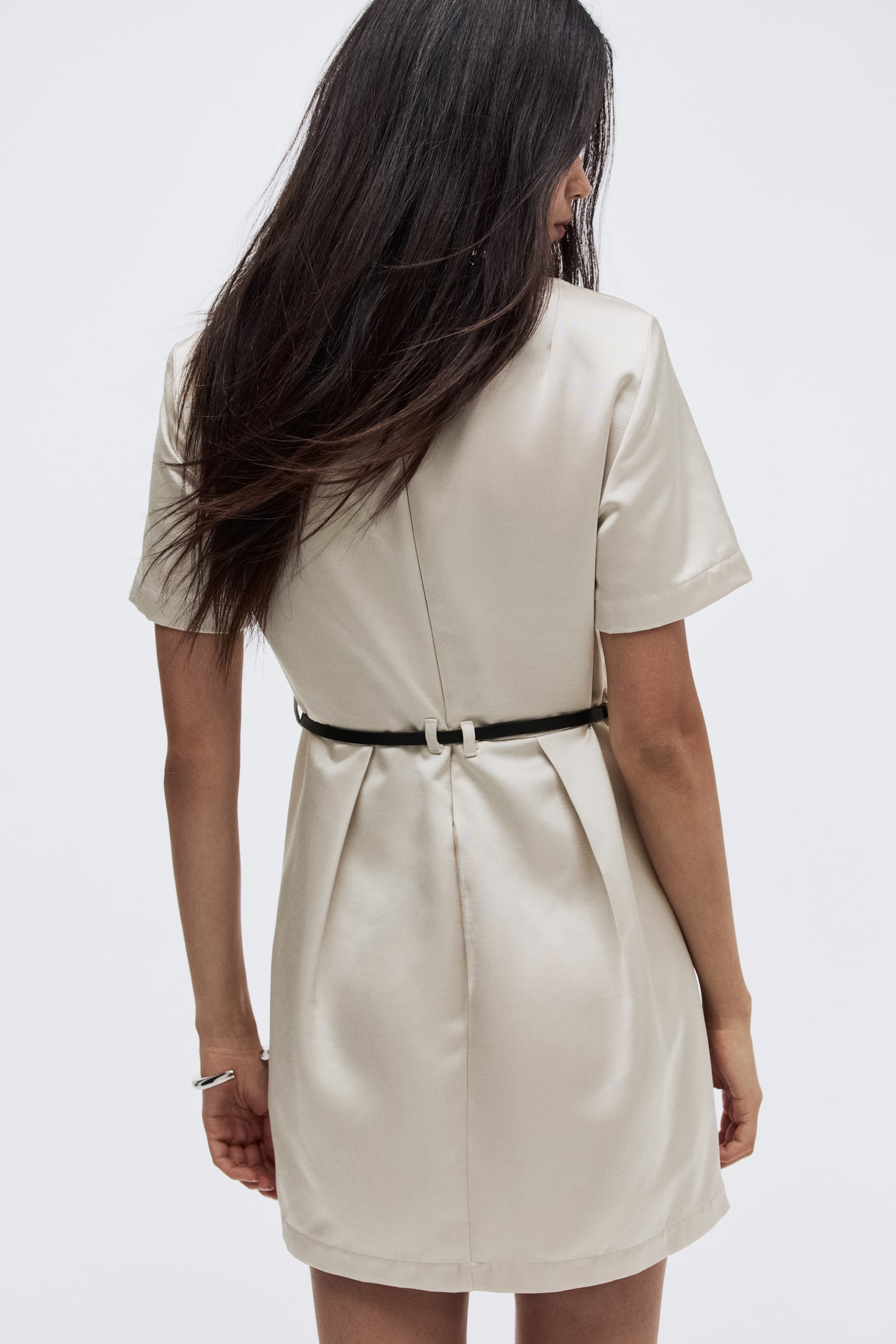 Belted shift dress - Light beige/Dark brown - 5