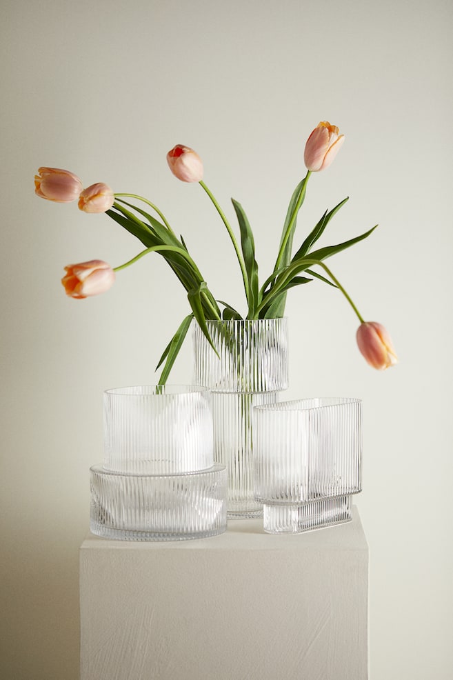 Grand vase en verre - Transparent/Beige/Vert foncé - 2