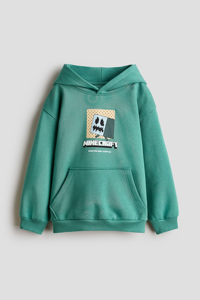 Print-Motif Brushed-Inside Hoodie - Green/Minecraft/Light gray melange/Garfield - 1