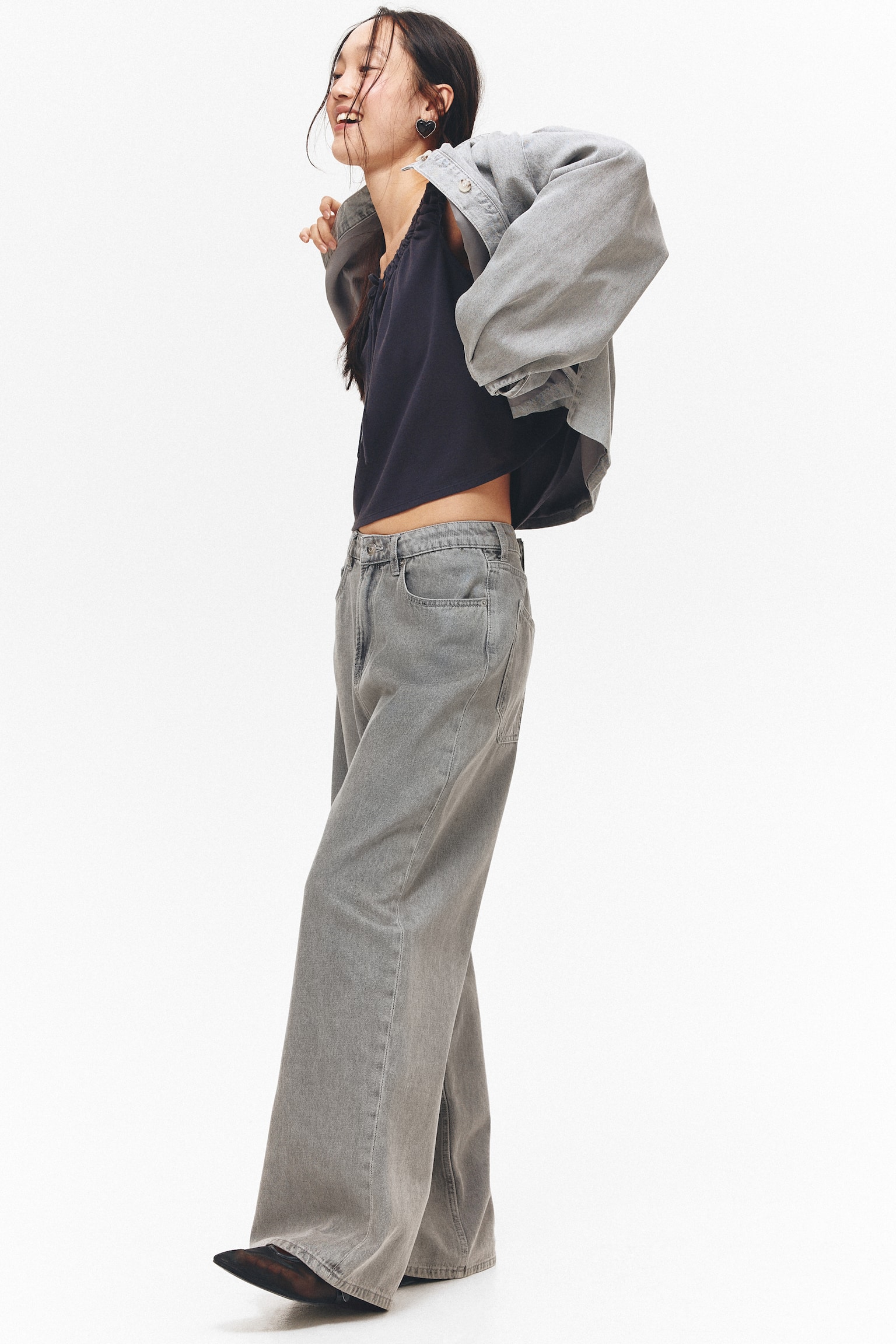 Gathered jersey top - Dark grey/Light grey marl/White/Striped - 6