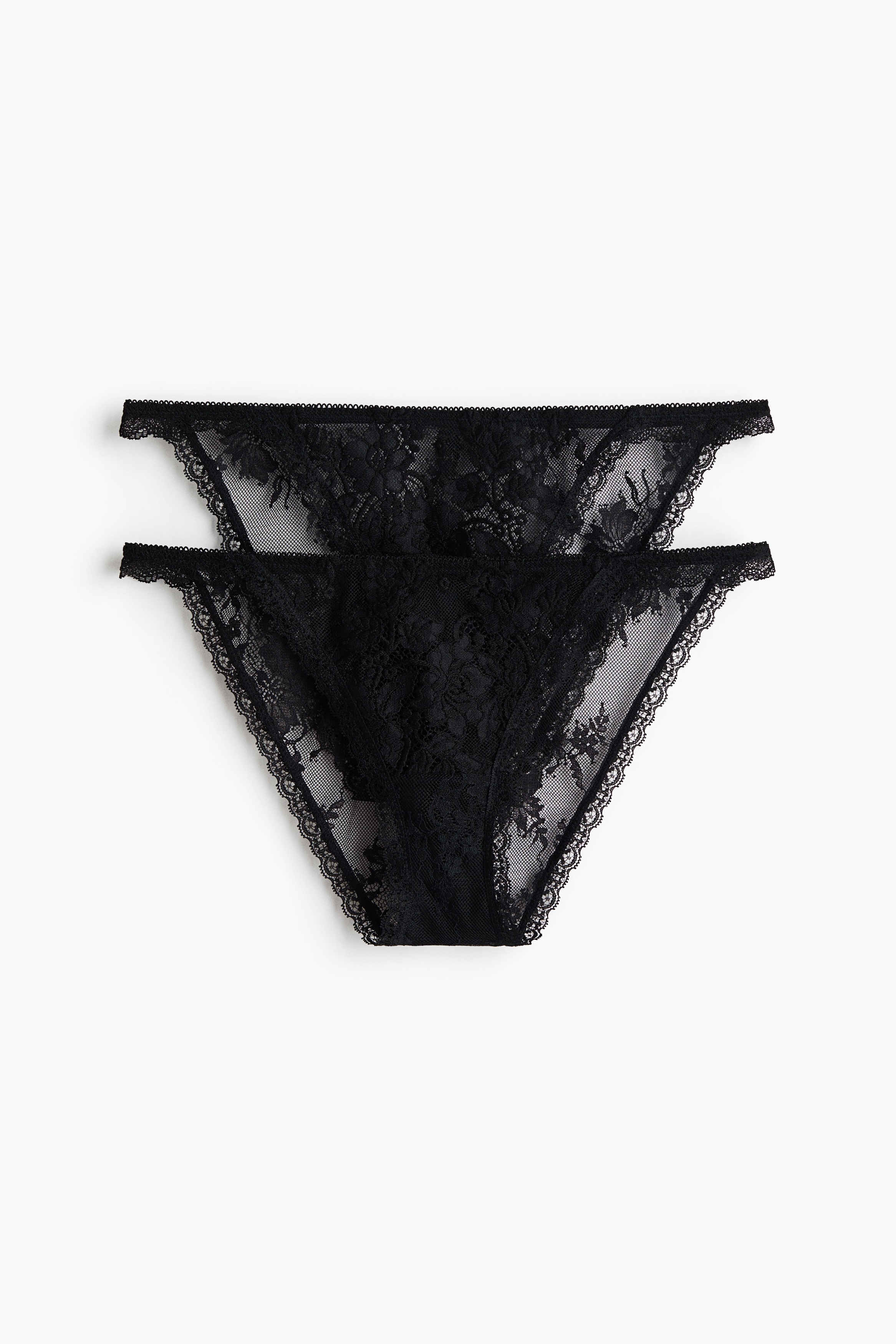 2-pack Lace Tanga Briefs - Black/Pale beige
