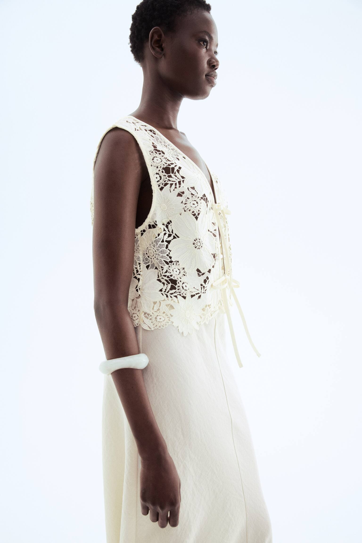 Krajková vesta - Krémová/Hnědá - 6