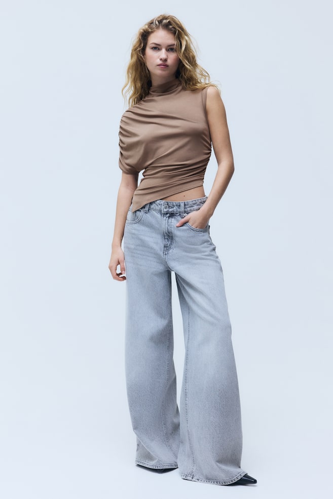 One-sleeve turtleneck top - Beige/Black/Grey - 5
