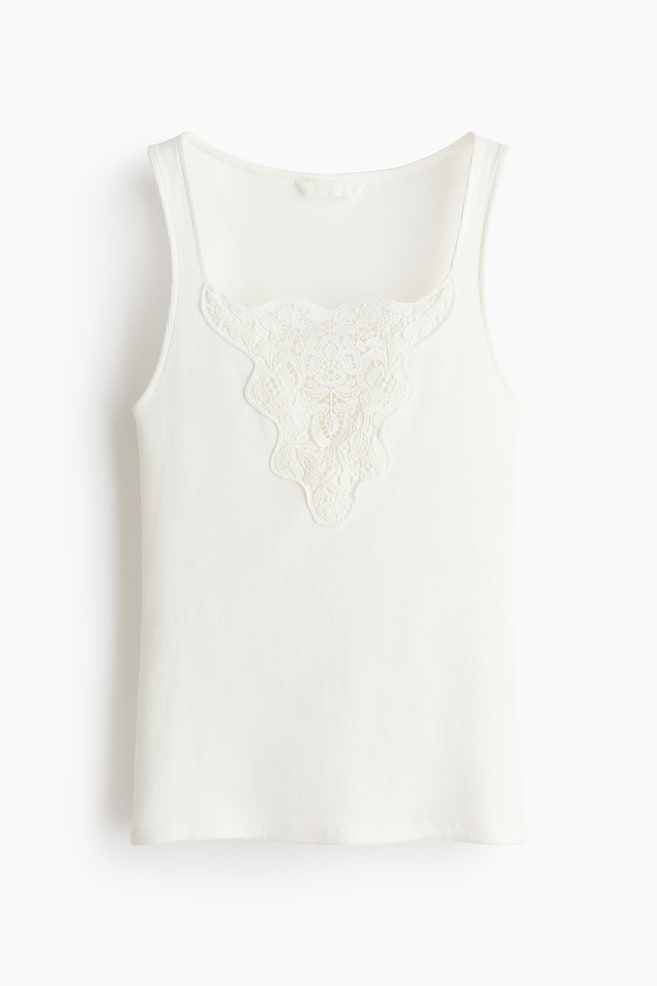 Lace-Detail Top - White/Light blue/Black - 1