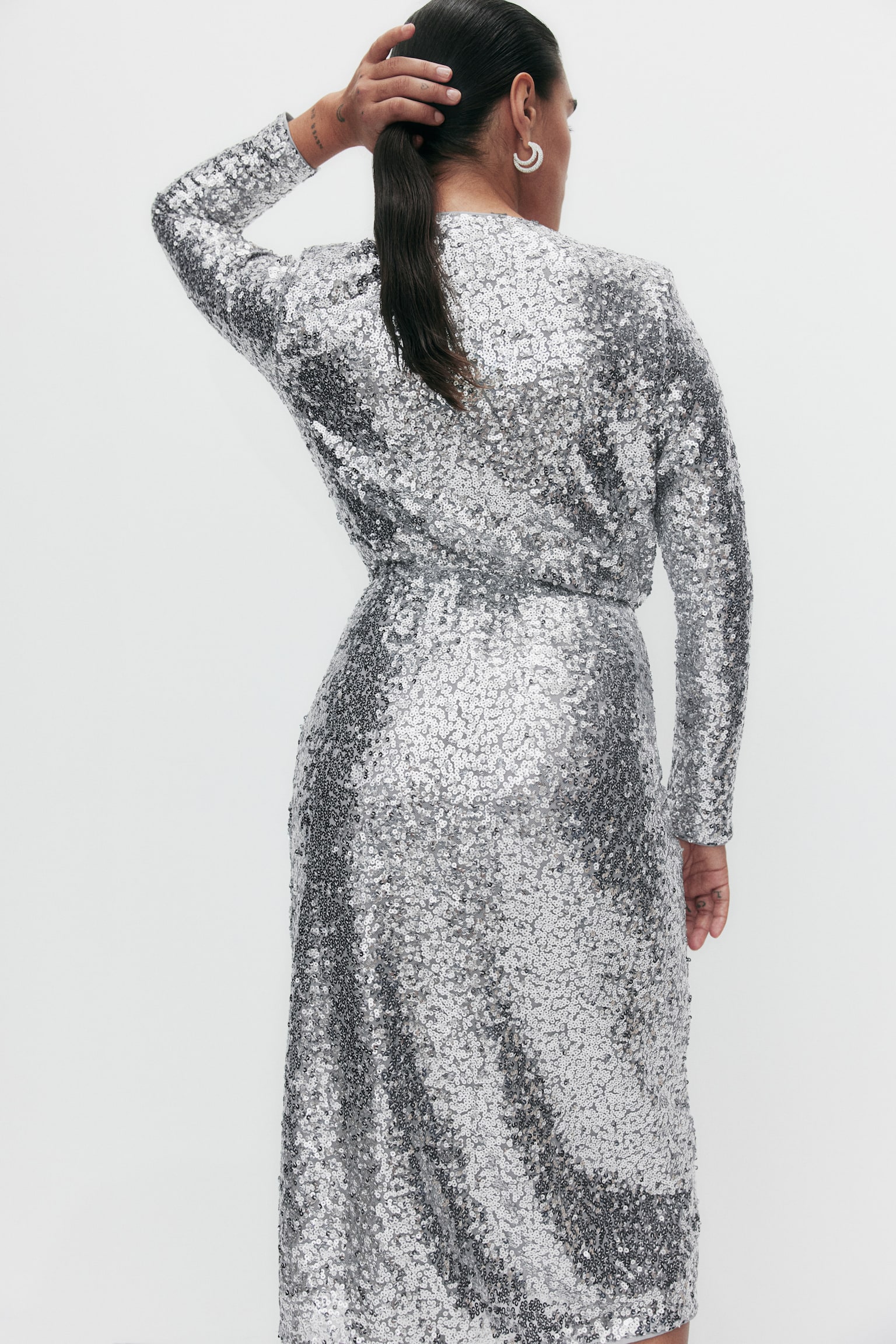 Sequined wrap dress - Silver-coloured/Black - 4