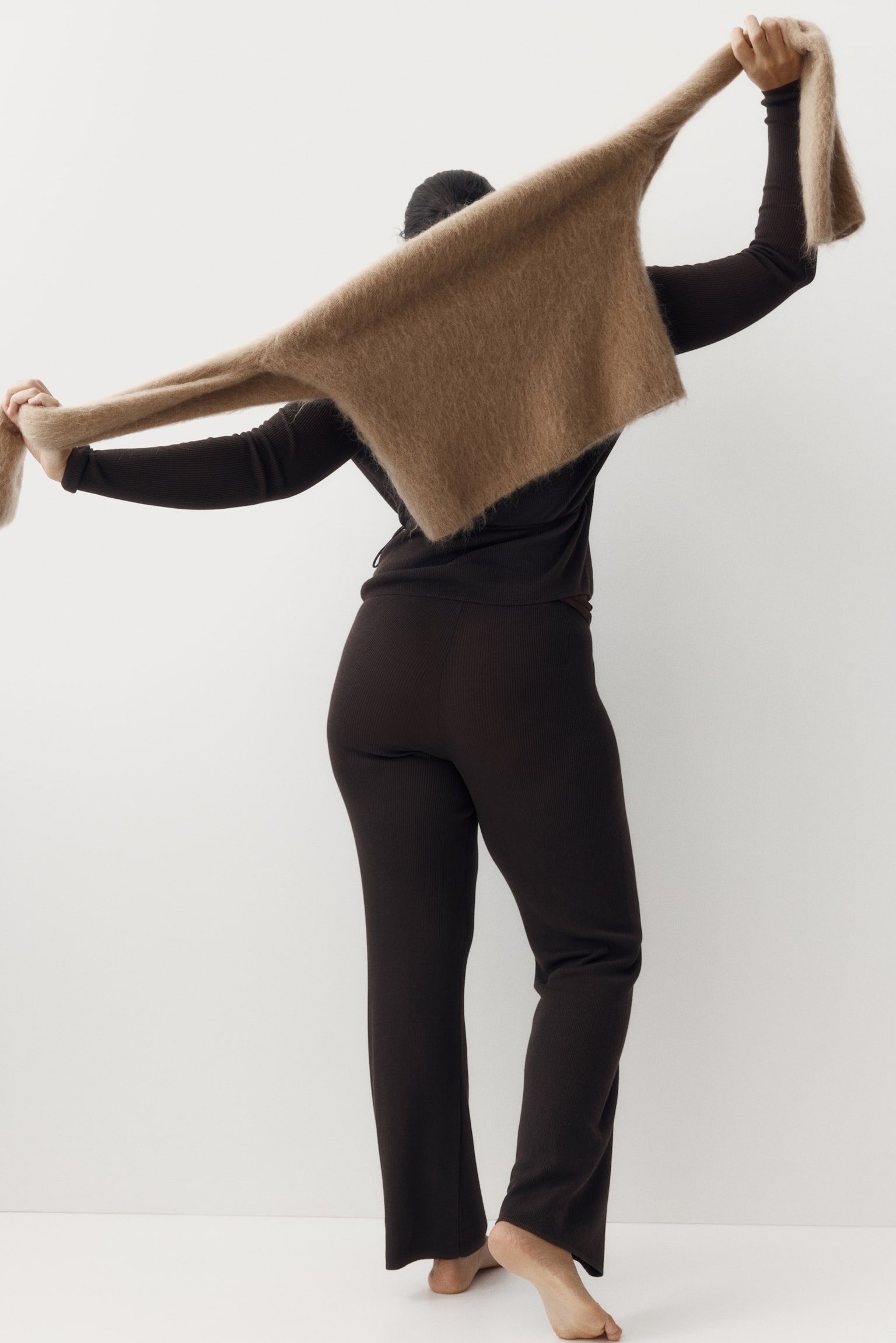 Rib-knit wrap cardigan - Dark brown - 5