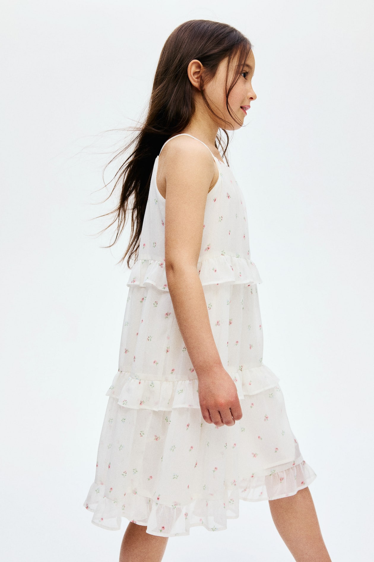 White/floral Ruffle-Trimmed Strappy Dress for kids | H&M US