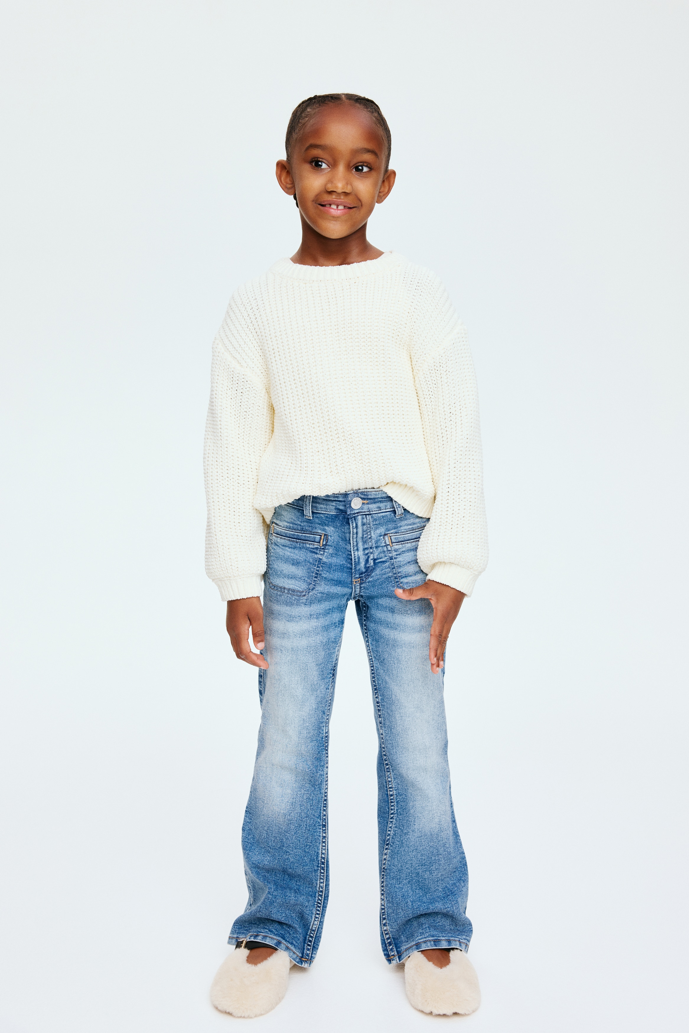 Jeans svasati con fodera in jersey - Blu denim/Rosa chiaro