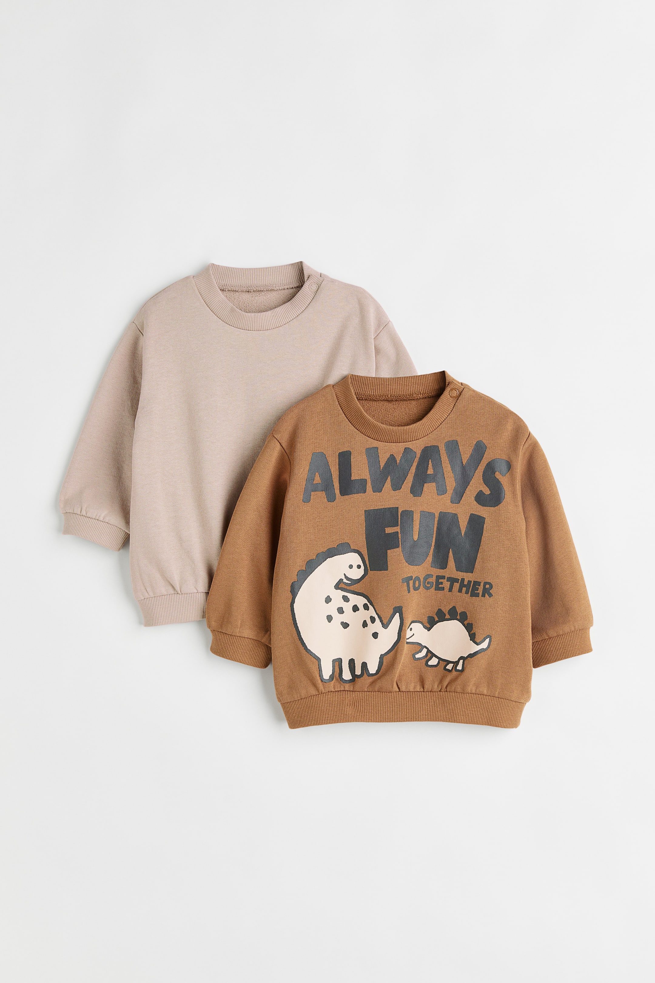 이미지 확대 보기: 코튼 스웨트셔츠 2피스 세트 - 라이트 브라운/공룡 - Kids | H&M KR 1