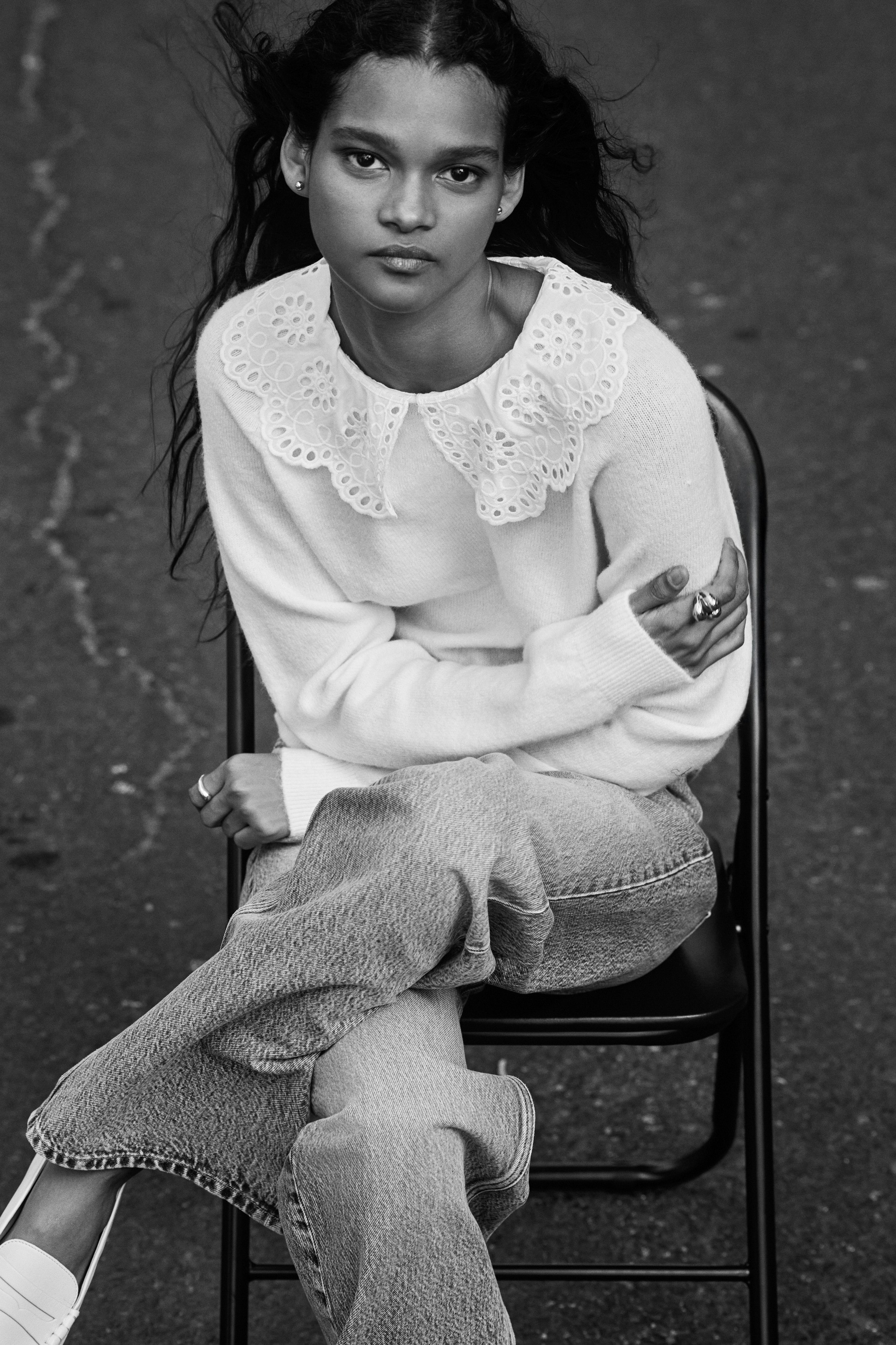 Lace-collared jumper - Bianco