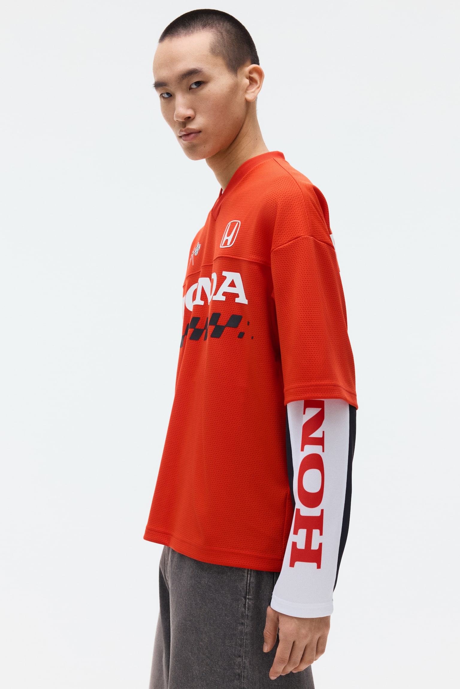 Oversized Fit Printed mesh T-shirt - Red/Honda - 5