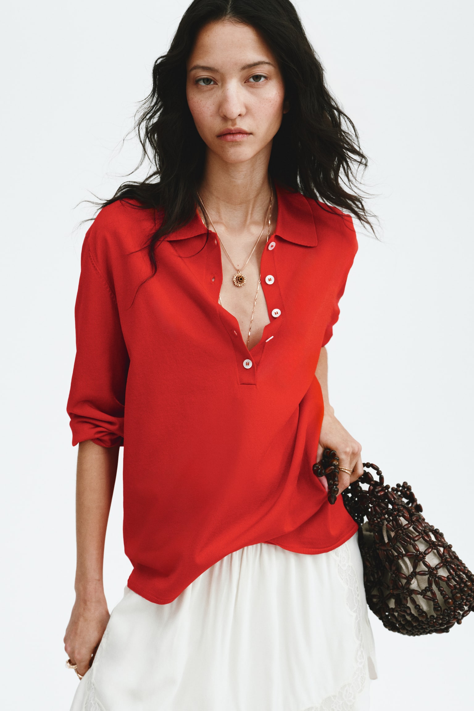 Fine-knit polo shirt - Bright red - 6