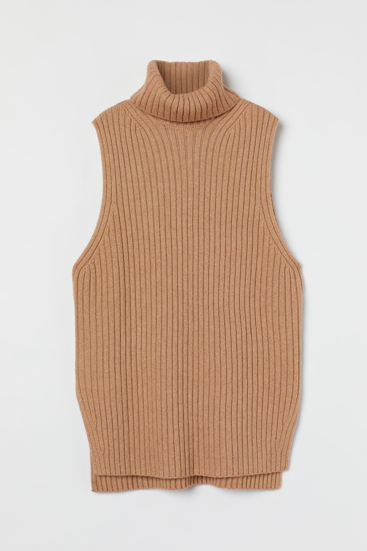 Turtleneck Sweater Vest - Turtleneck - Sleeveless - Dark beige - Ladies ...