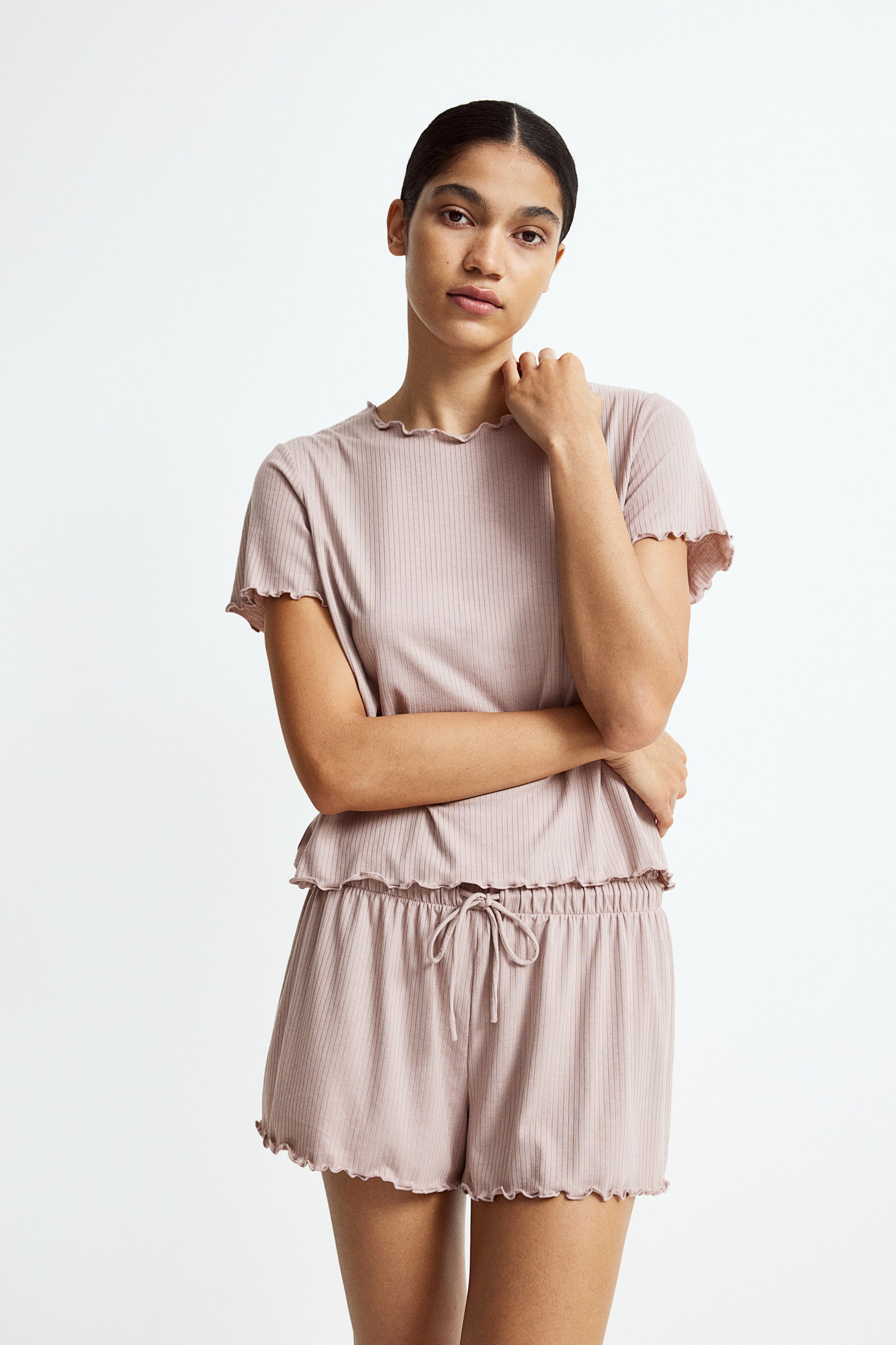 Ribbed Pajamas with Overlocked Trim