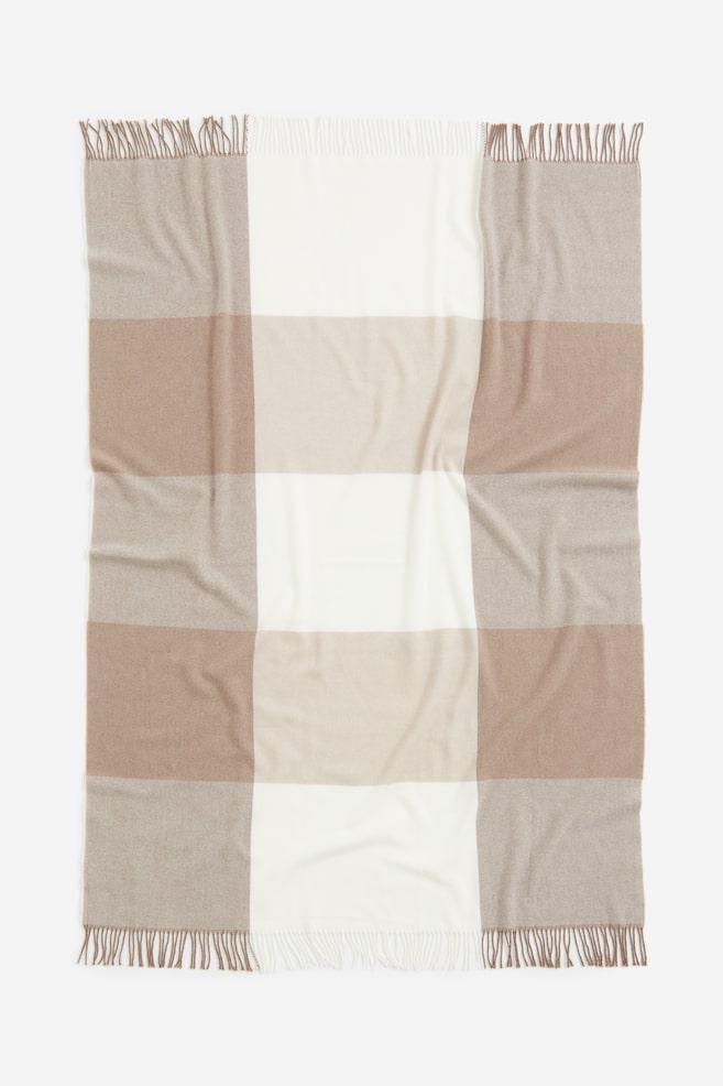 Decke aus Wollmischung - Dunkelbeige/Weiß/Limegrün/Kariert - 3