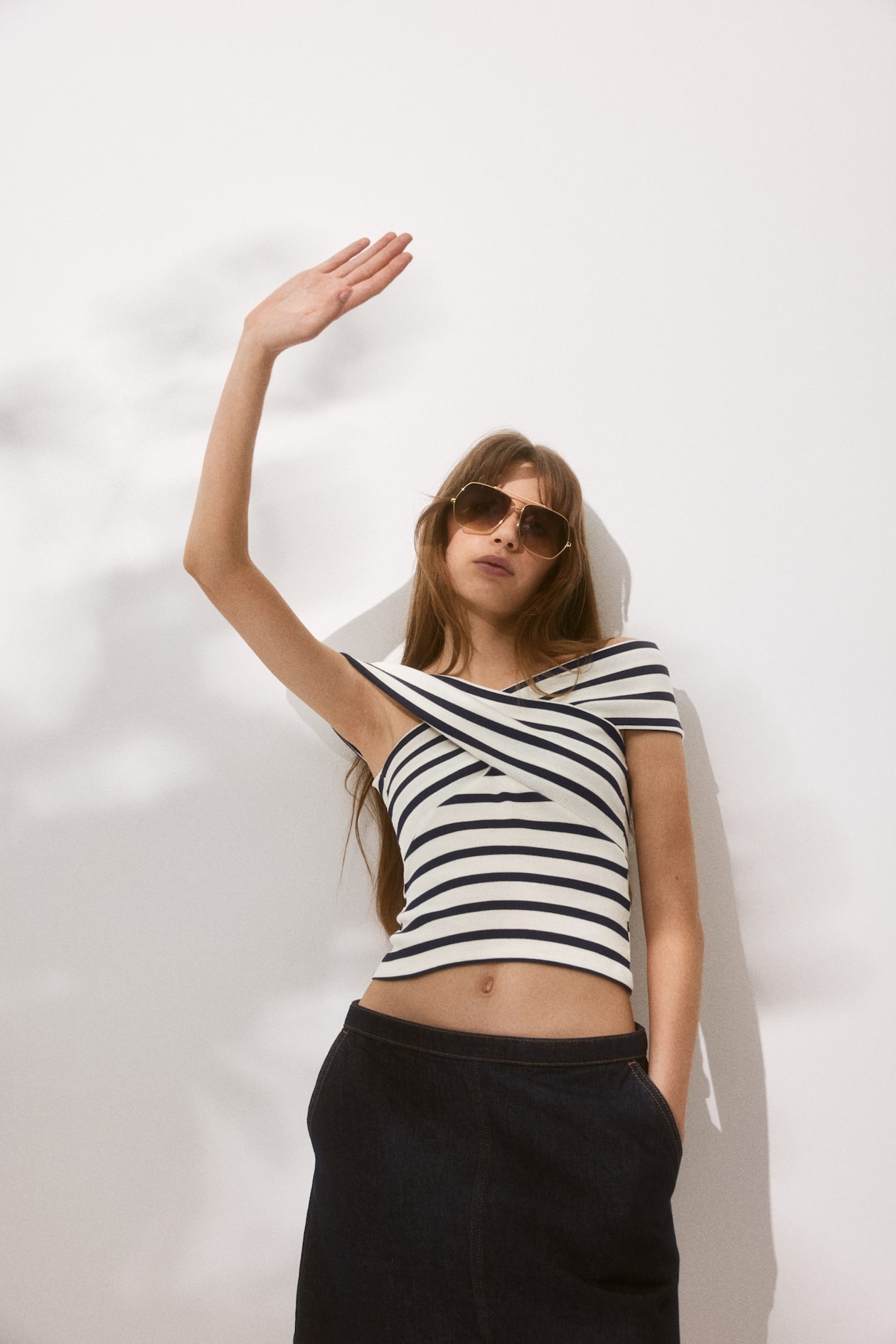 NATALIA-LS-HIGHNECK-BLOUSE - ARMY OFFWHITE STRIPE main image 1