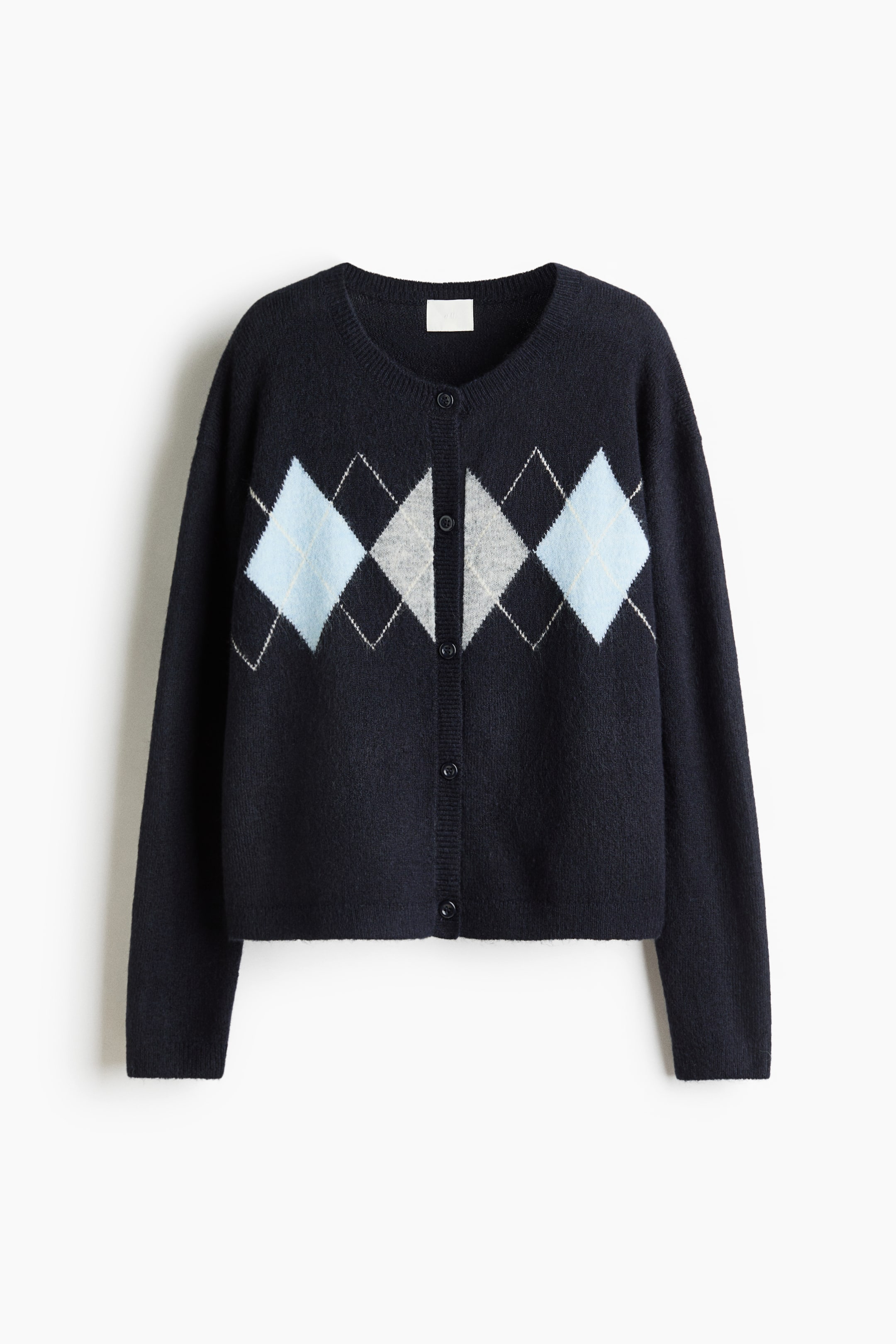 拡大画像を表示: ジャカードニットカーディガン - ネイビーブルー/アーガイルパターン - レディース | H&M JP 1