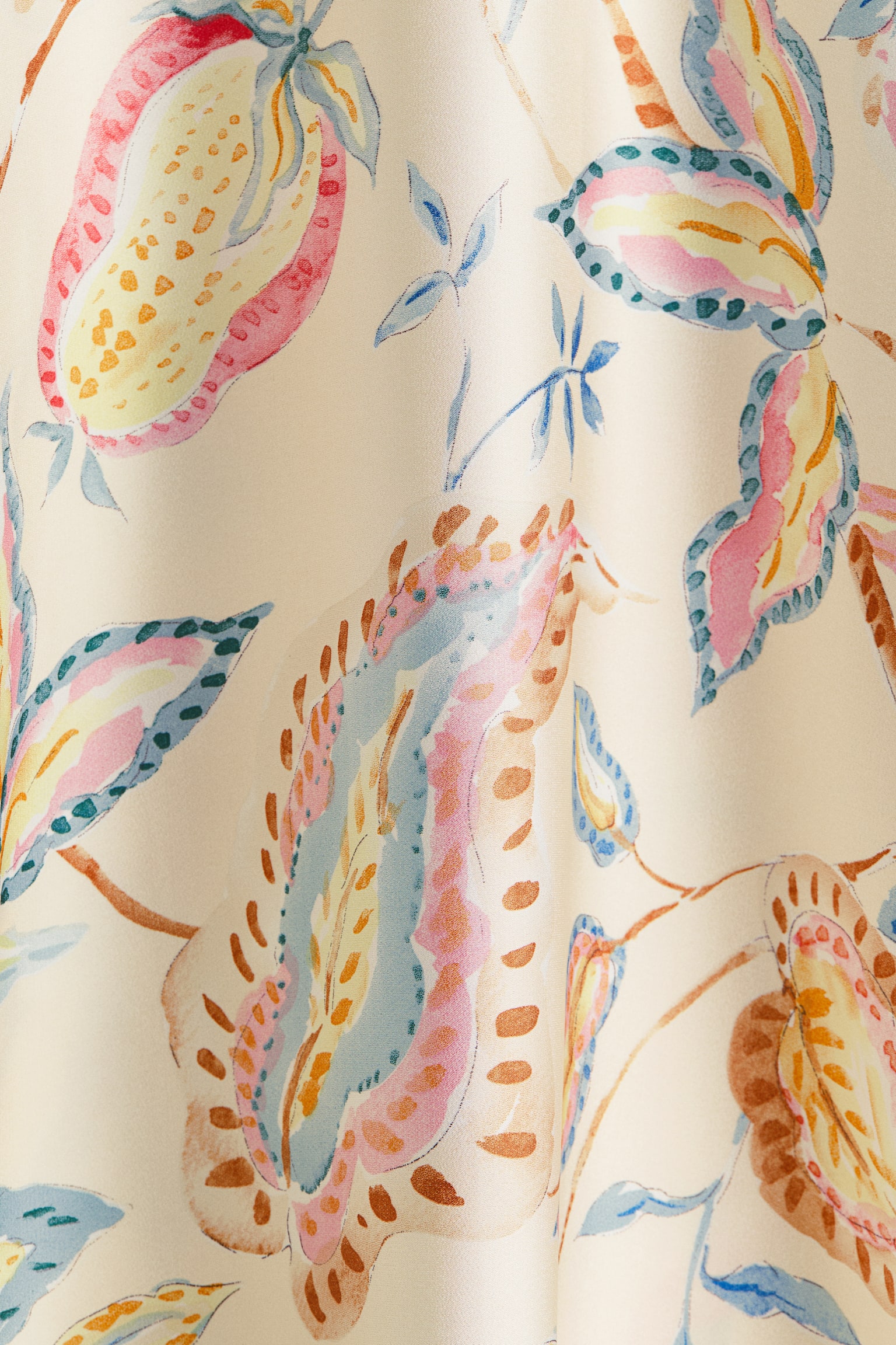 Satin kaftan dress - Light beige/Floral/Cream/Black - 4