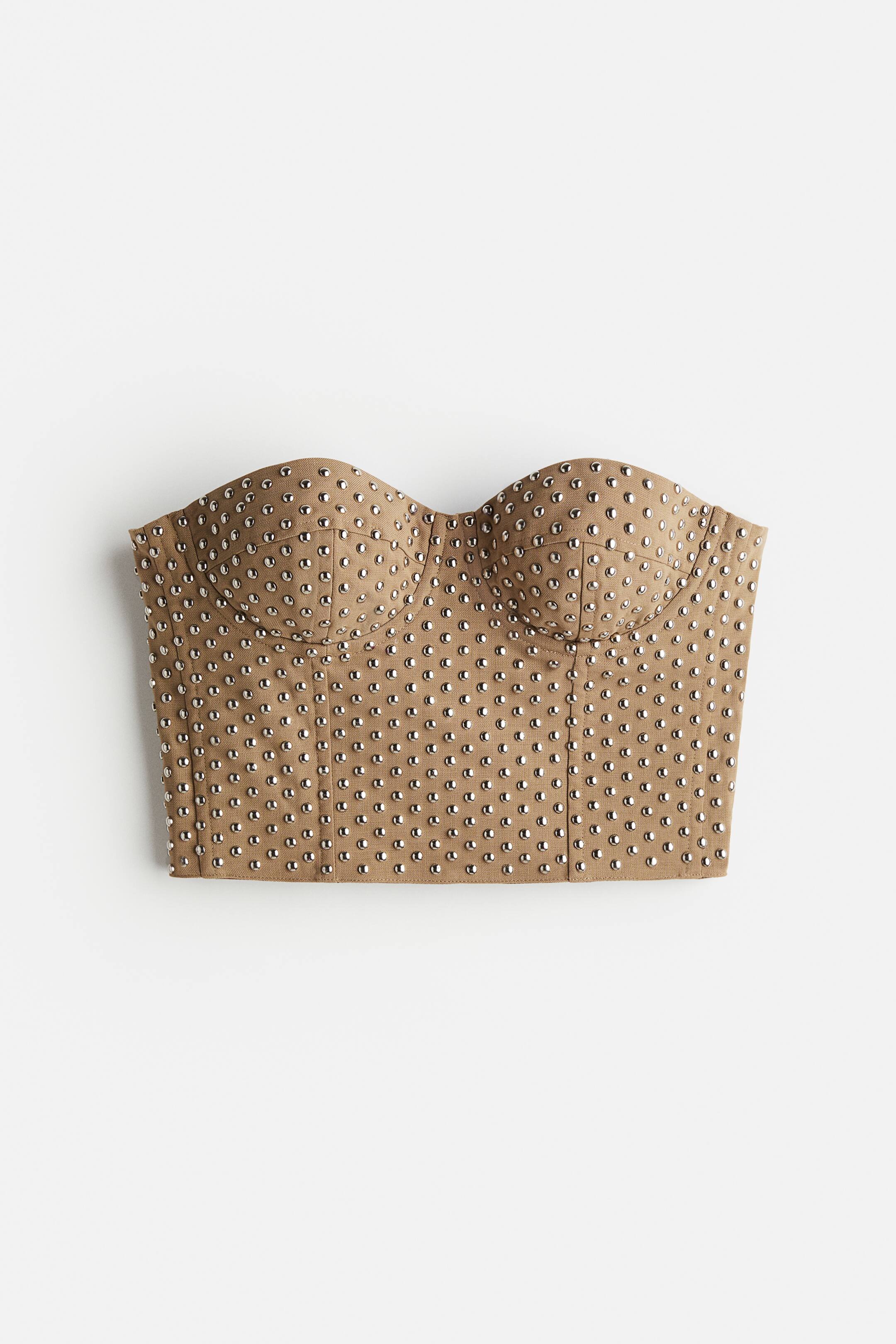 View larger image: Wool-blend Studded Corset-style Top - Dark beige - Ladies | H&M CA 1