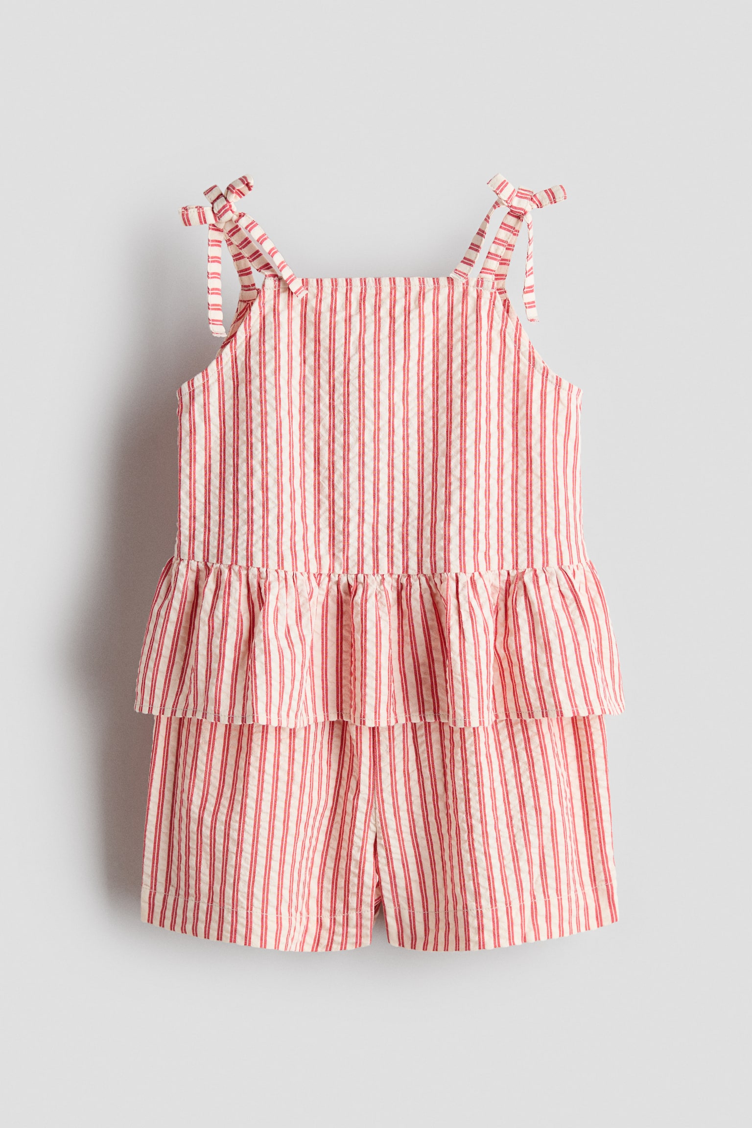 2-piece textured cotton set - Red/Striped/Blue