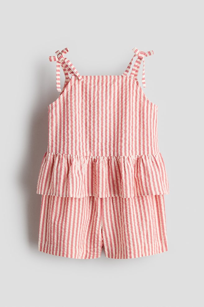 2-piece textured cotton set - Red/Striped - 1