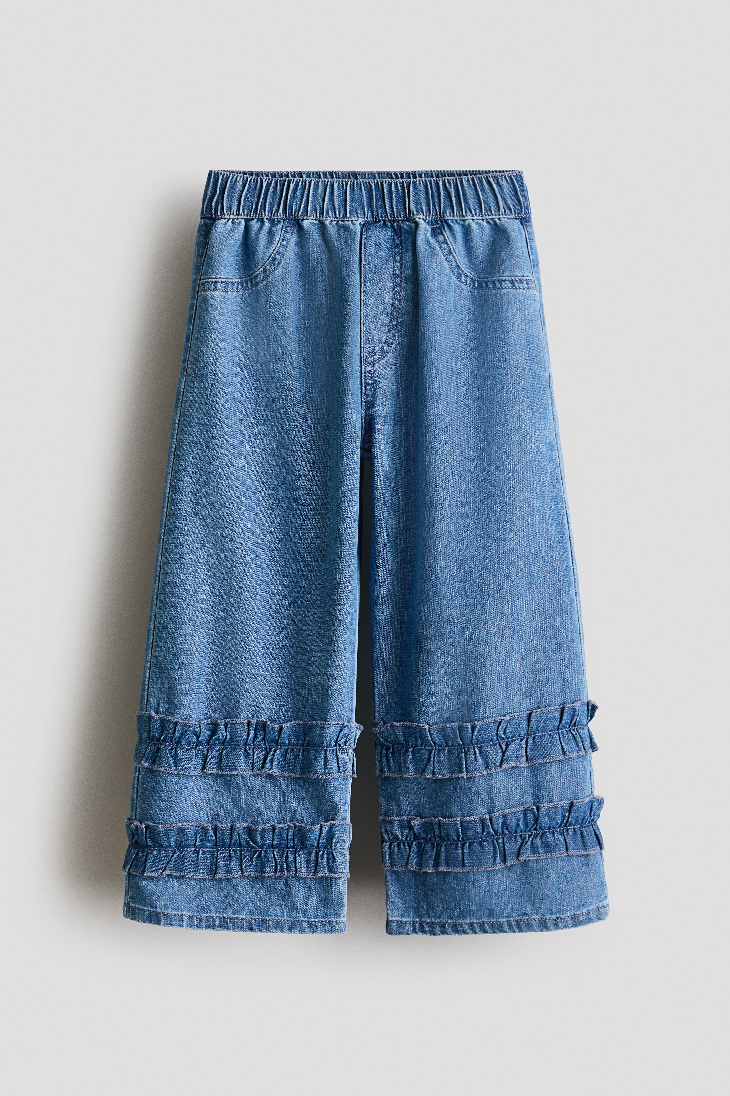 フリルトリム デニムパンツ - デニムブルー