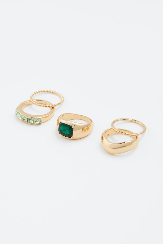 5-pack rings - Gold-coloured/Green - 1