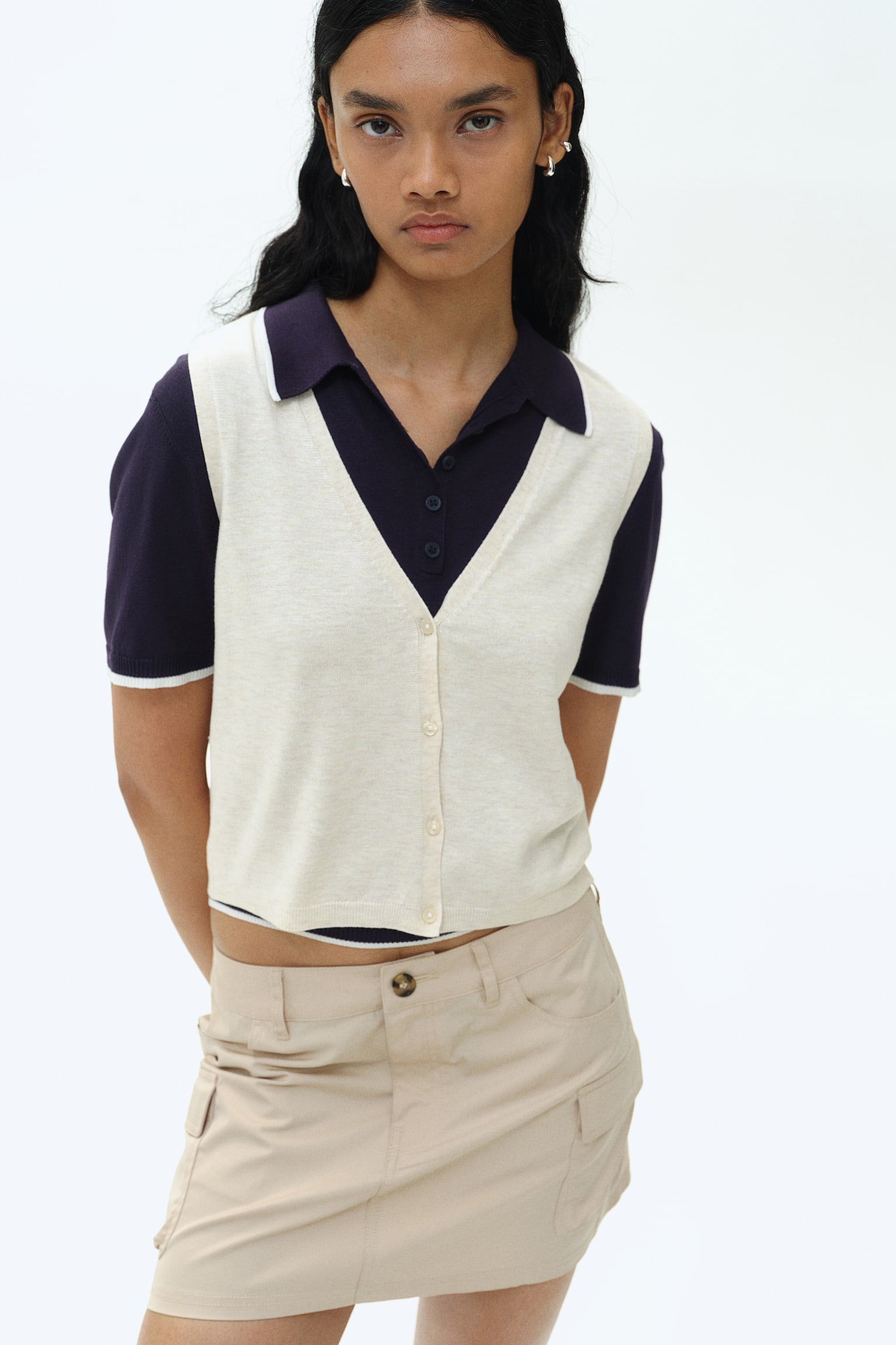 Button-front sweater vest - Light beige marl/Navy blue/Light grey marl/Burgundy - 1