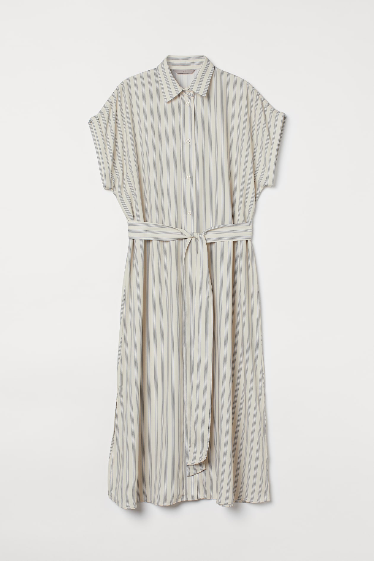 Tie Belt Shirt Dress - Short sleeve - Midi - Cream/striped - Ladies | H ...