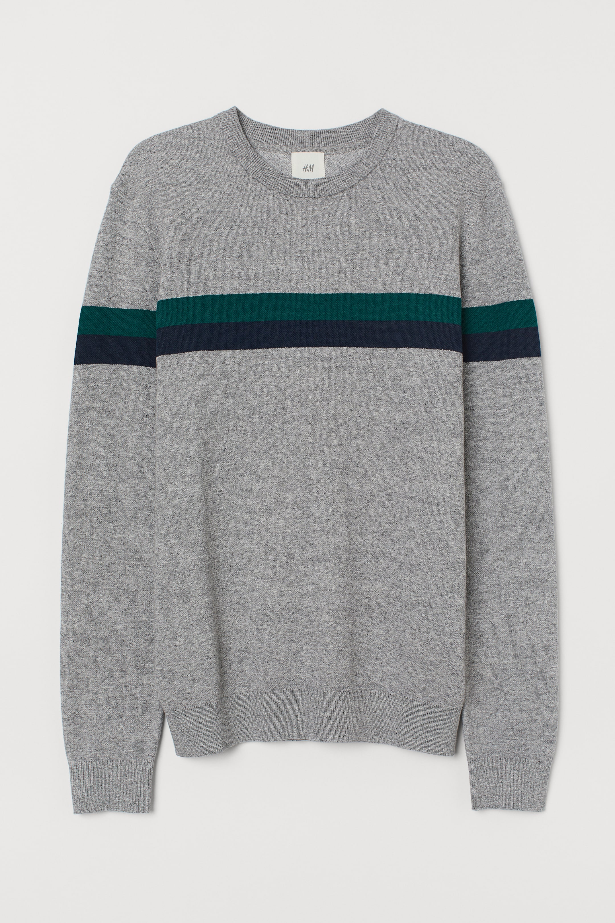 Agrandir l'image: Pull en maille fine de coton - Gris chiné/rayé - HOMME | H&M FR 1