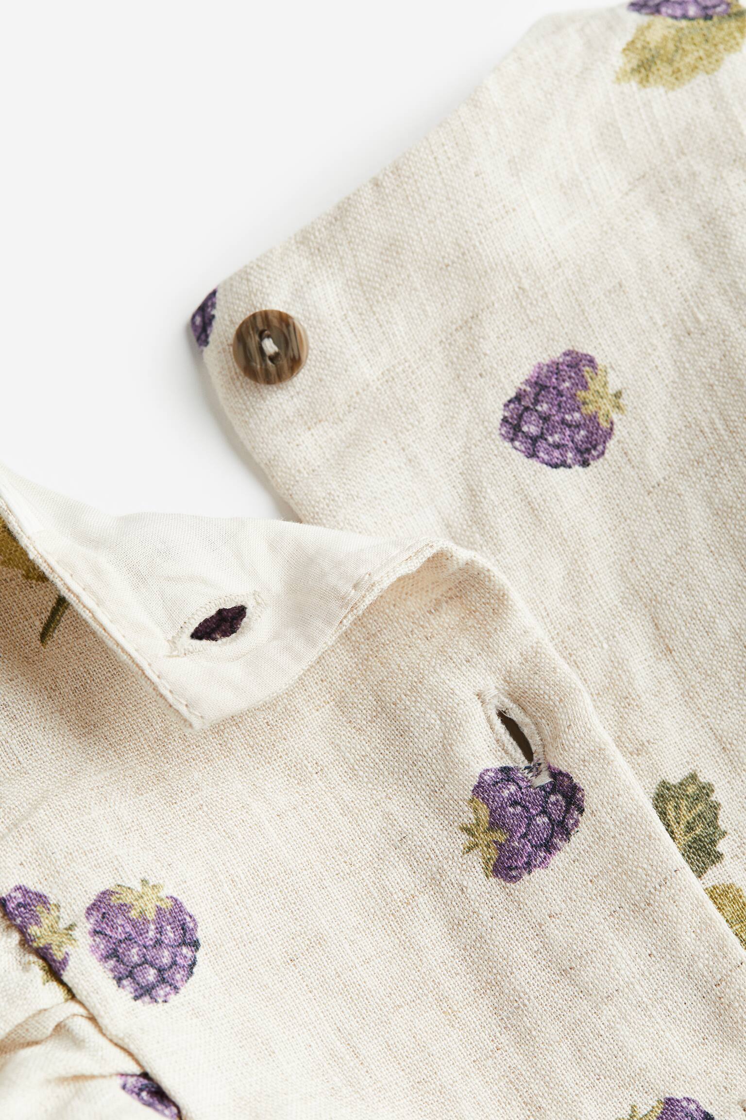Linen Romper - Light beige/Blackberries - 2
