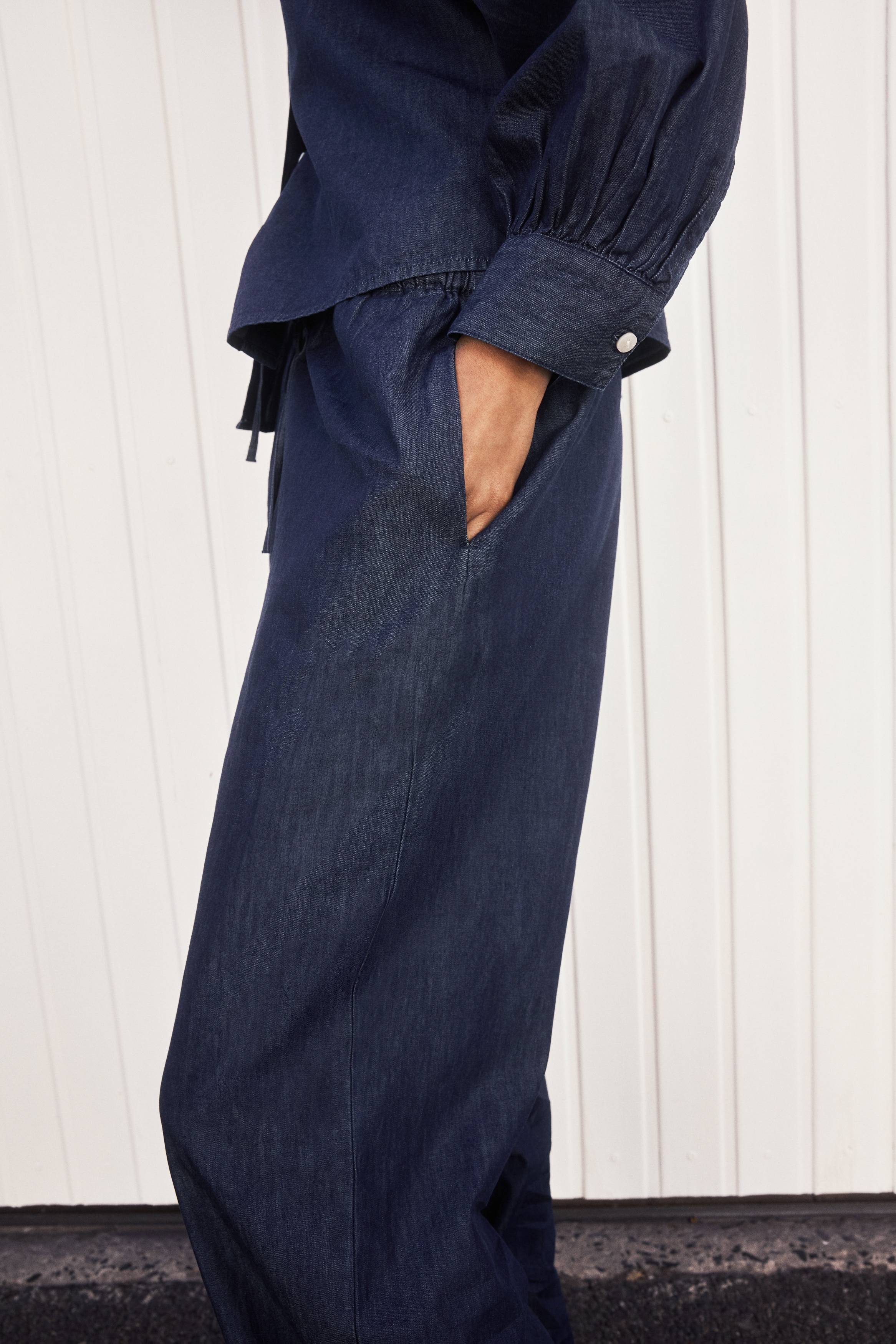 Denim drawstring trousers