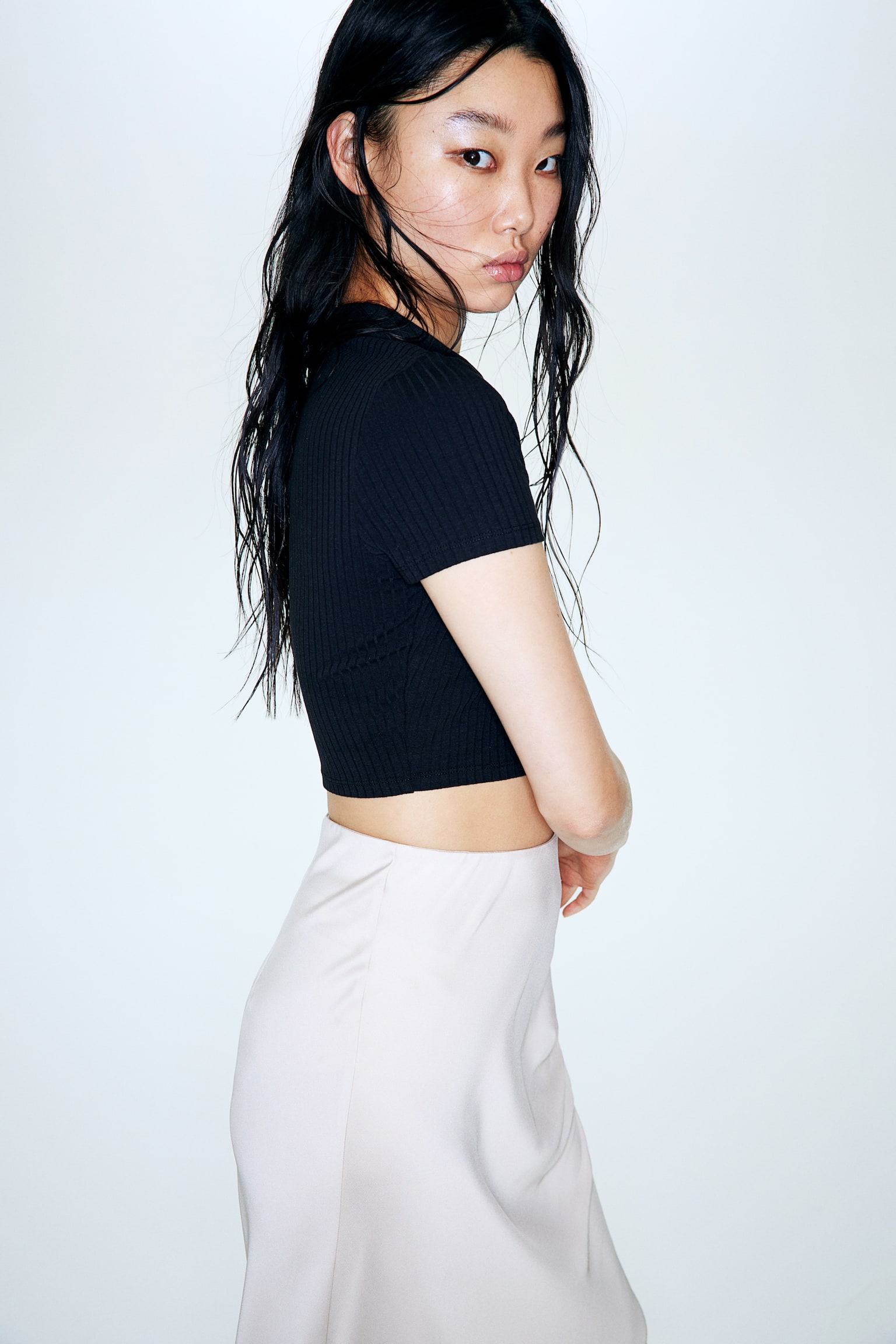 Zip-top cropped top - Black/White/Dark blue - 6