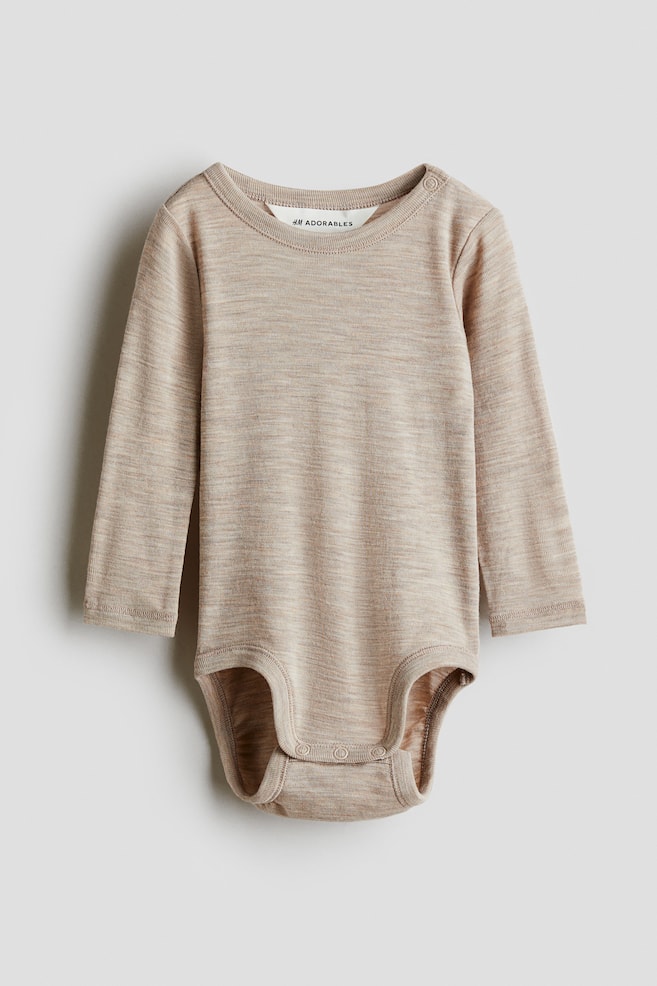 Merino wool jersey bodysuit - Beige marl/Khaki green/Dark beige - 1