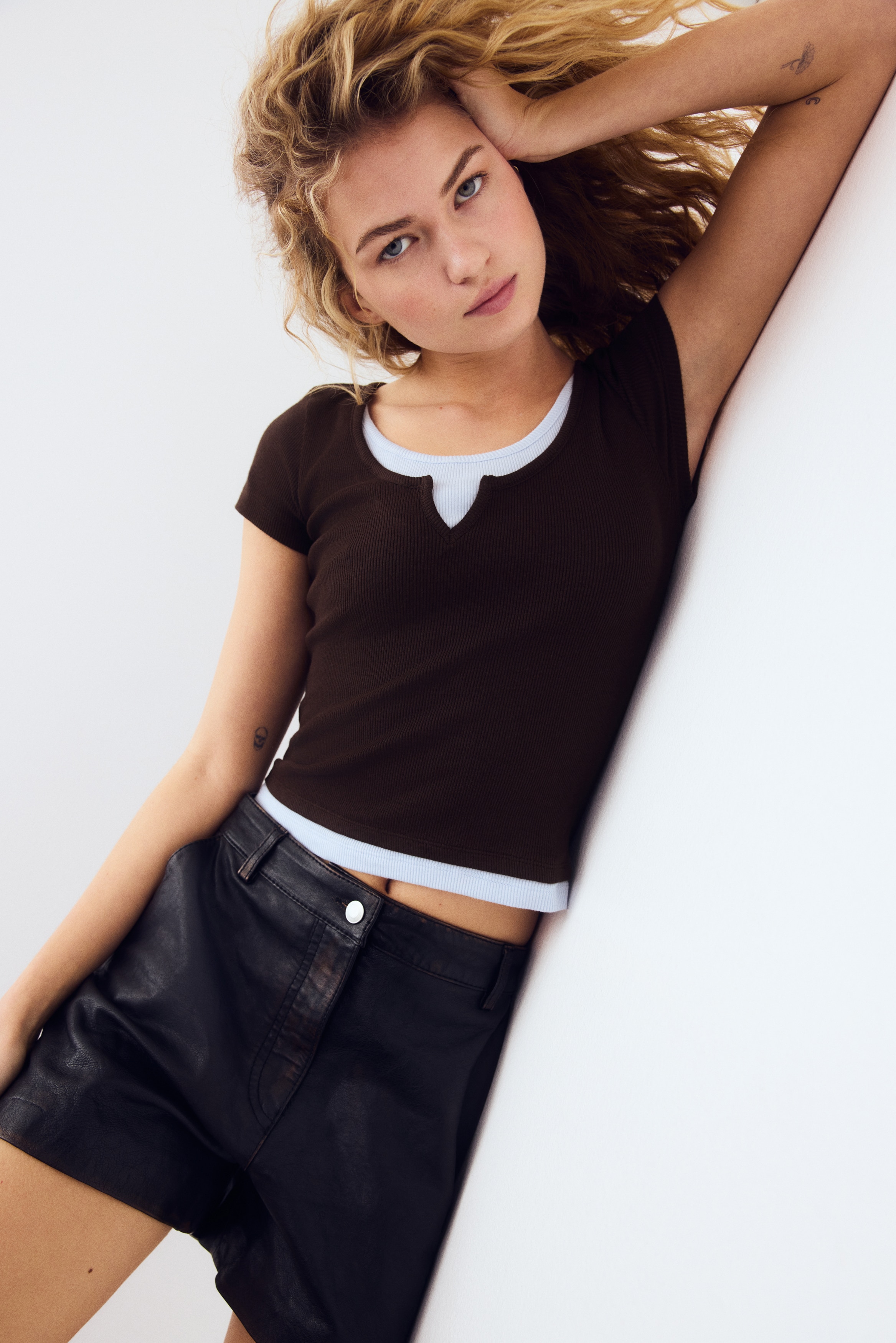 Layered top - Dark brown/Light blue/White/Light grey marl/Navy blue/White