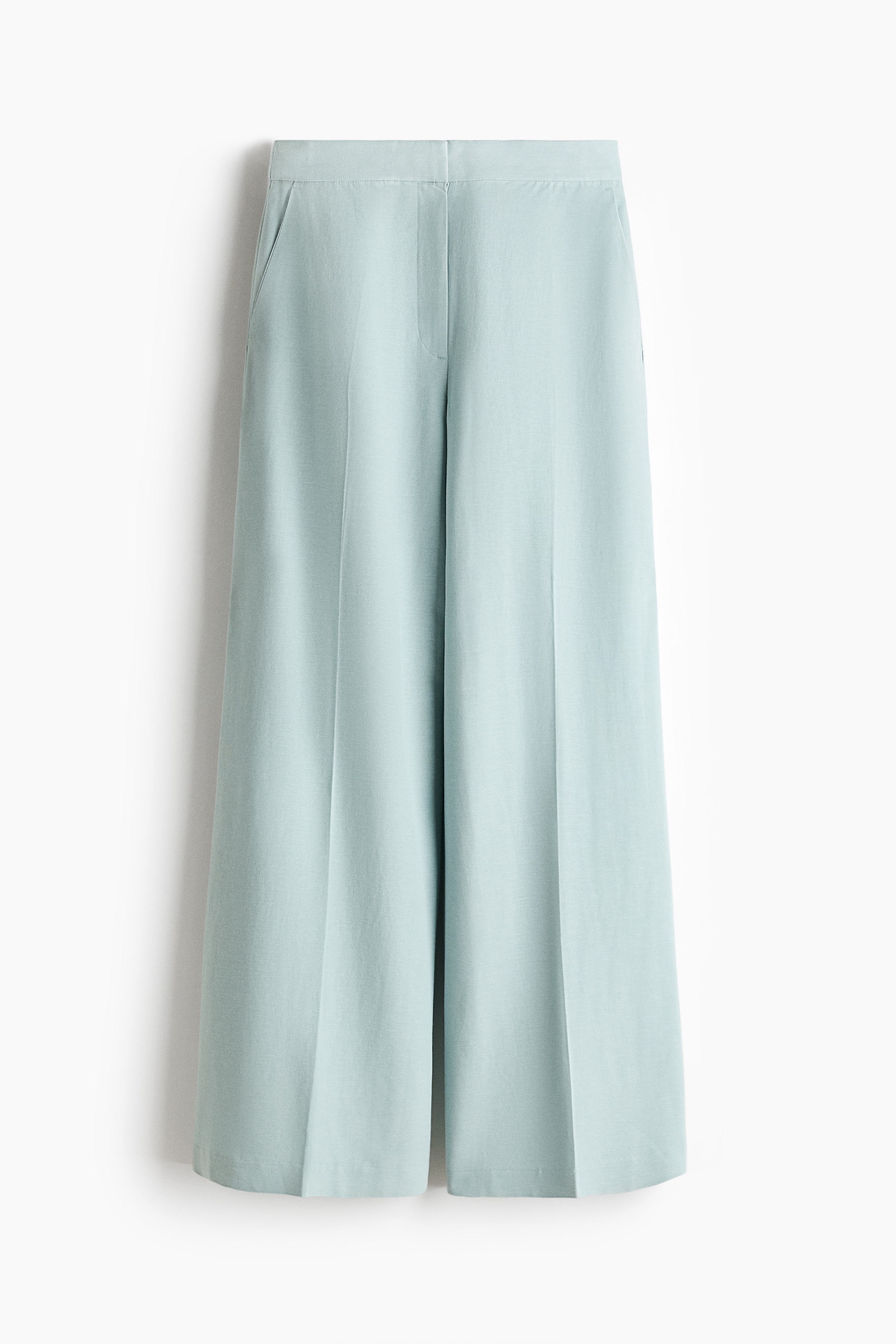 Tailored linen-blend trousers - Light turquoise/Light beige/Striped