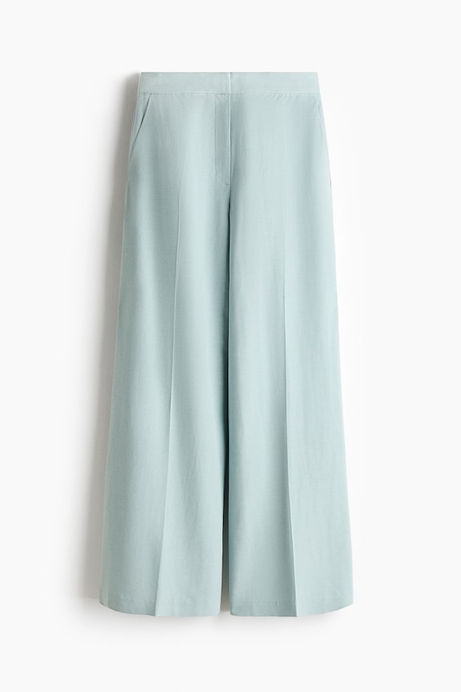 Tailored linen-blend trousers - Light turquoise/Light beige/Striped - 1