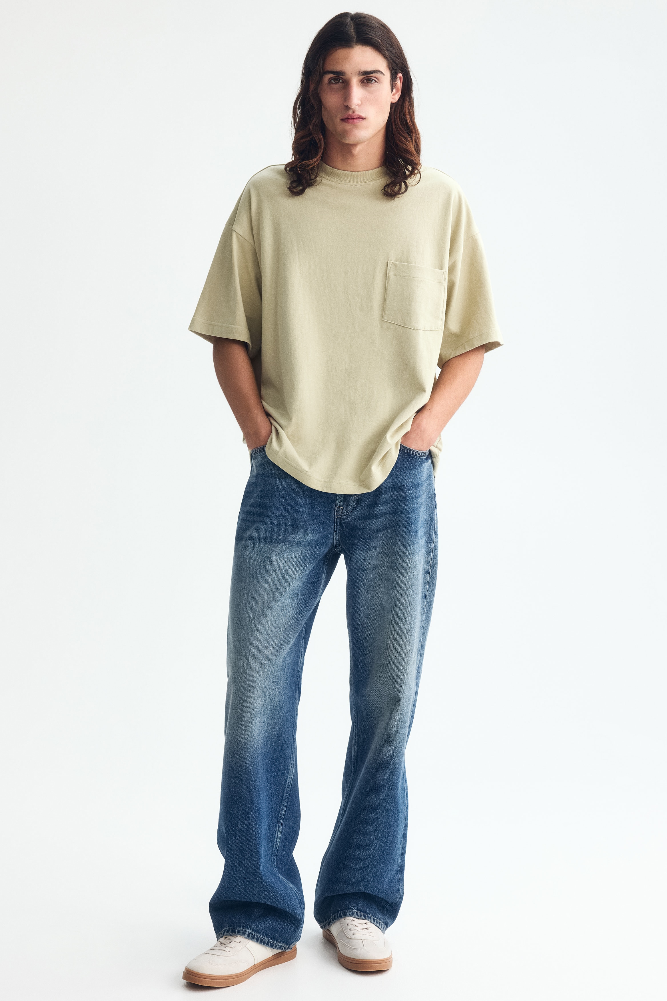 Pamučna majica Oversized Fit - Svetla prašnjavozelena/Tamnosiva/Crna/Boja slonovače