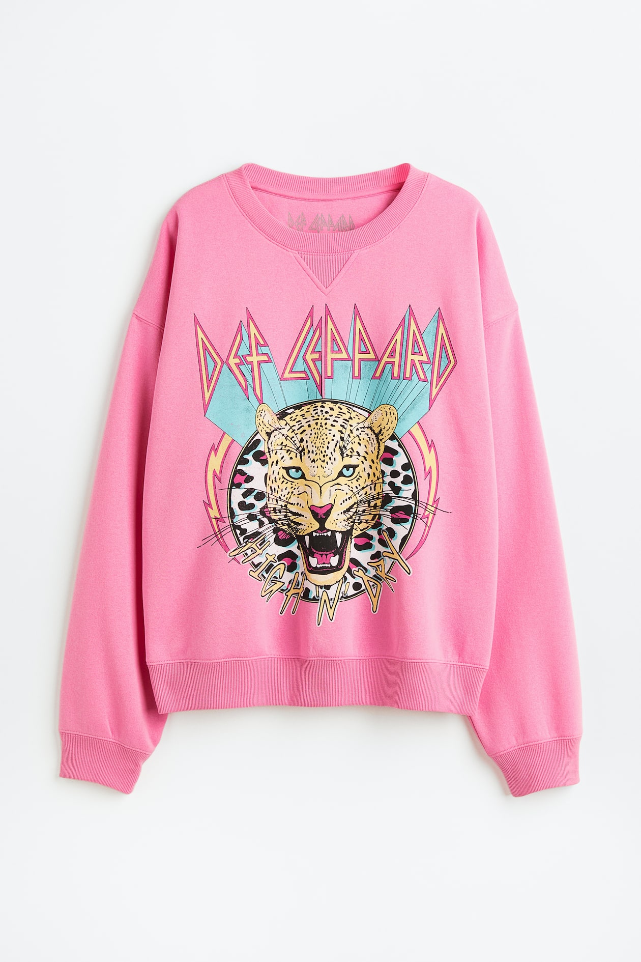 Printed Sweatshirt - Round Neck - Long sleeve - Pink/Def Leppard ...