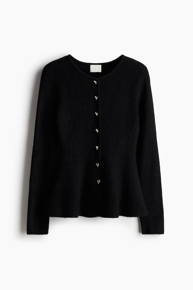 Rib-knit peplum cardigan - Black/Light grey marl/Dark khaki green - 1