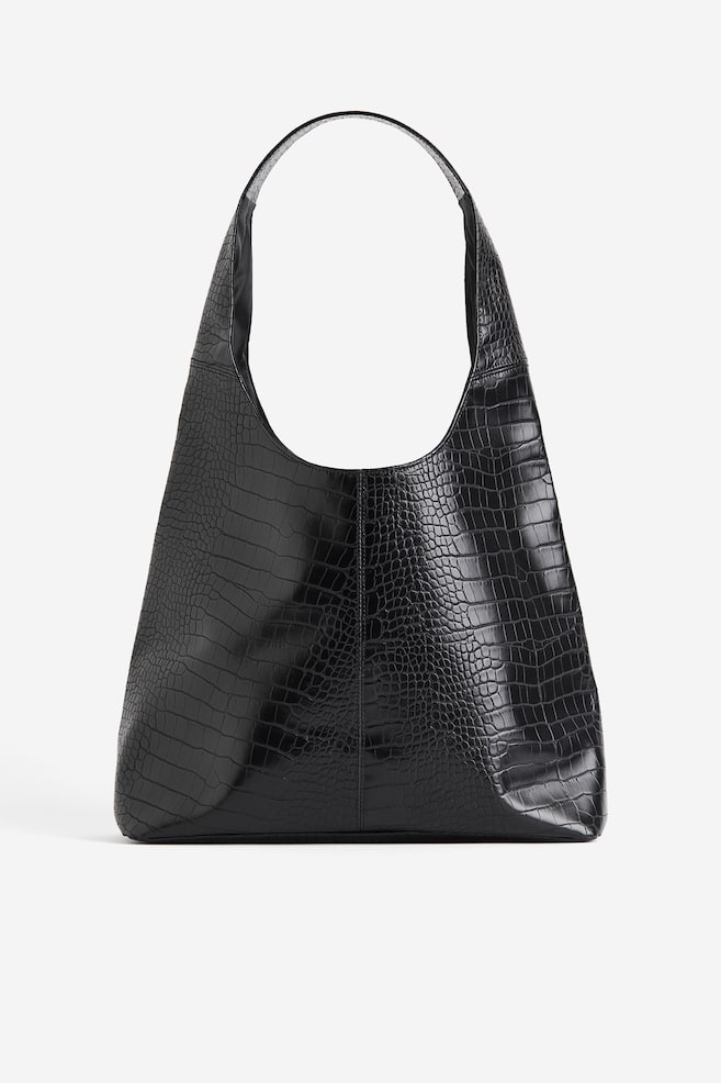 Coated shoulder bag - Black/Crocodile-patterned - 1