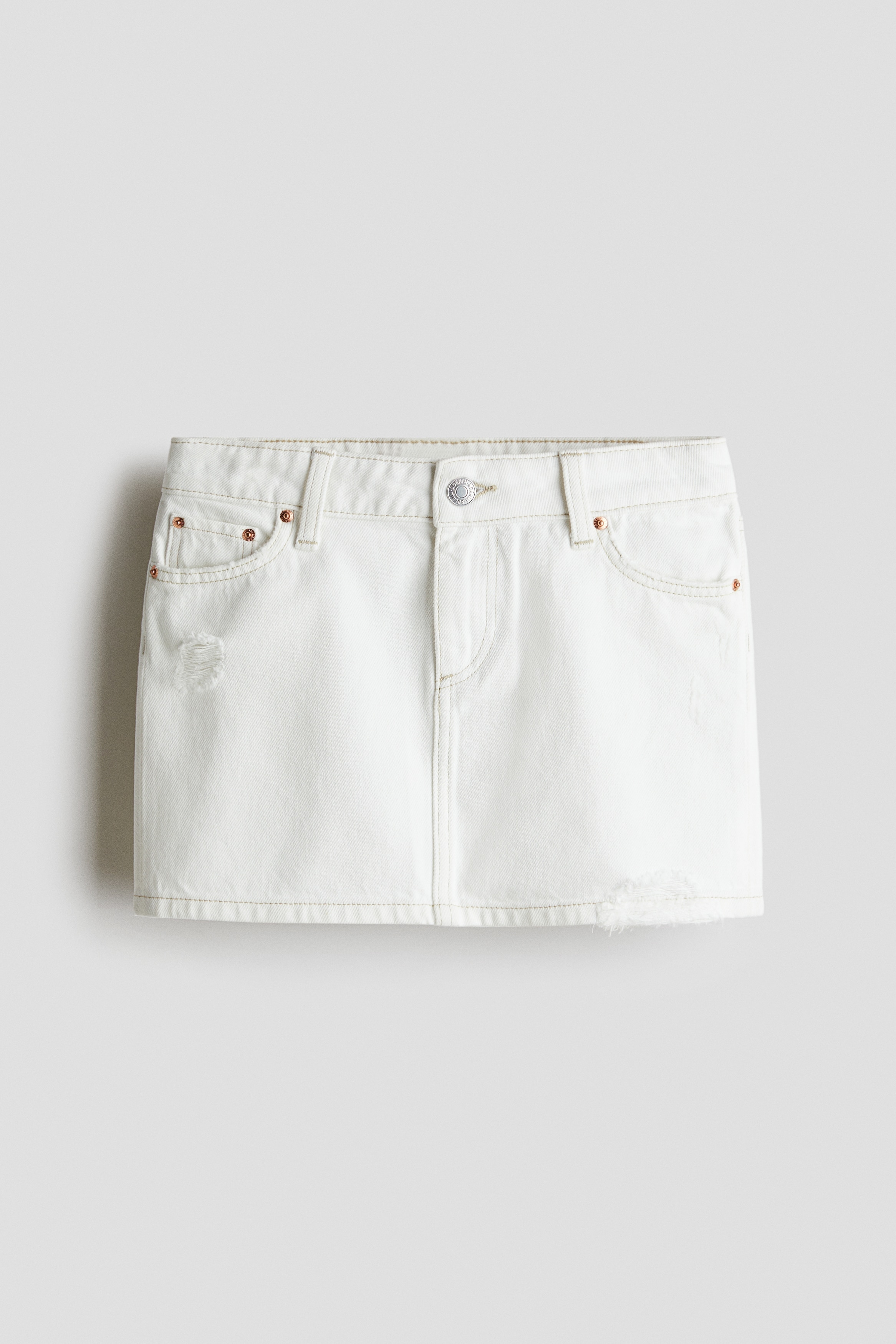 仿舊細節丹寧牛仔裙 - 白色