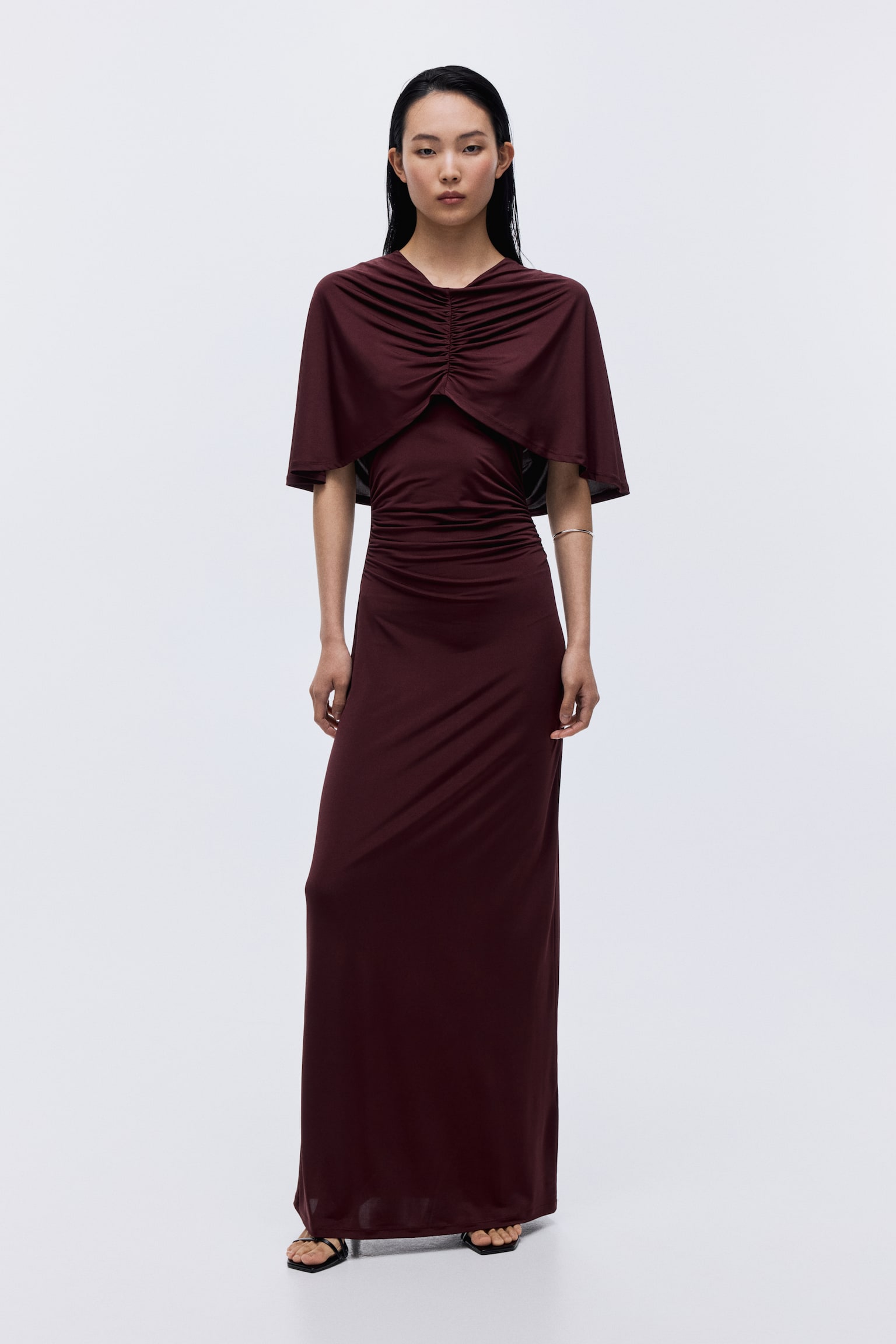 Jersey cape dress - Chocolate plum/Black - 1